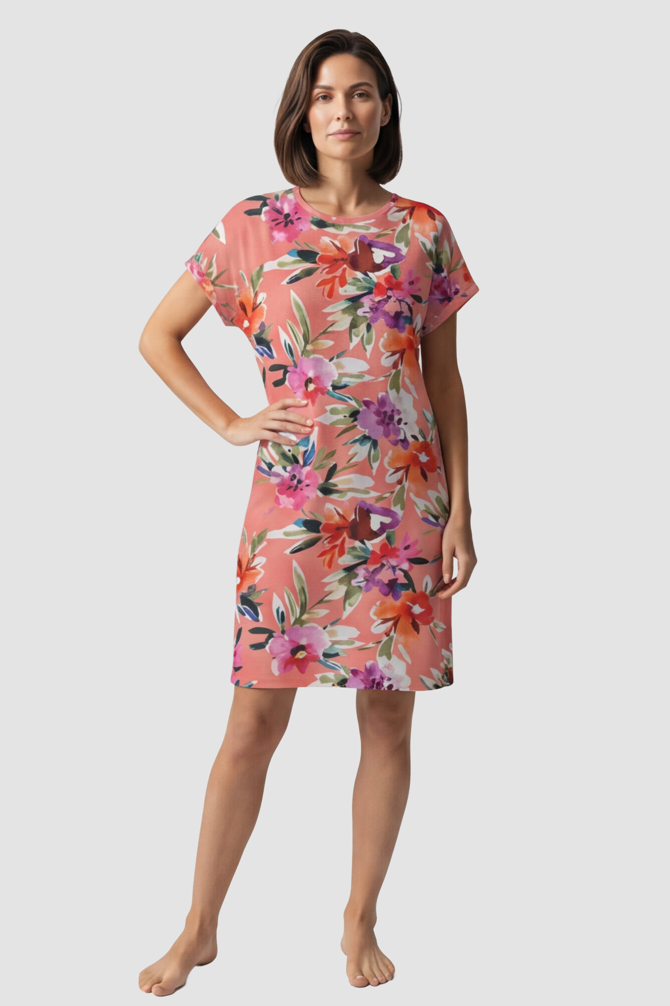 r-sch-be-happy-nachthemd-knielang-blumendruck-orange image 1
