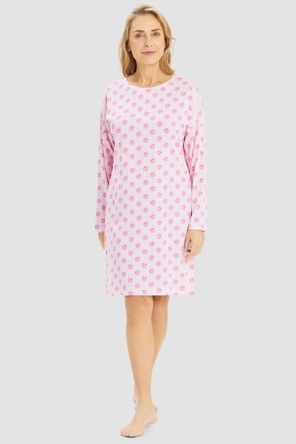 r-sch-be-happy-nachthemd-knielang-rosa-smiley-druck image 1
