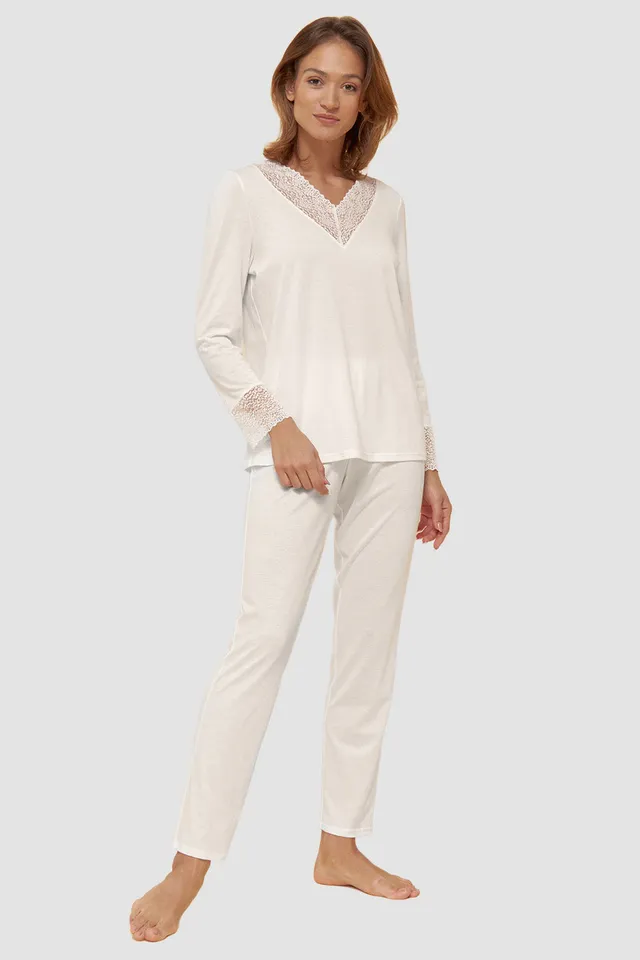 r-sch-be-happy-pyjama-lang-uni-schlafanzug-creme-spitze image 1