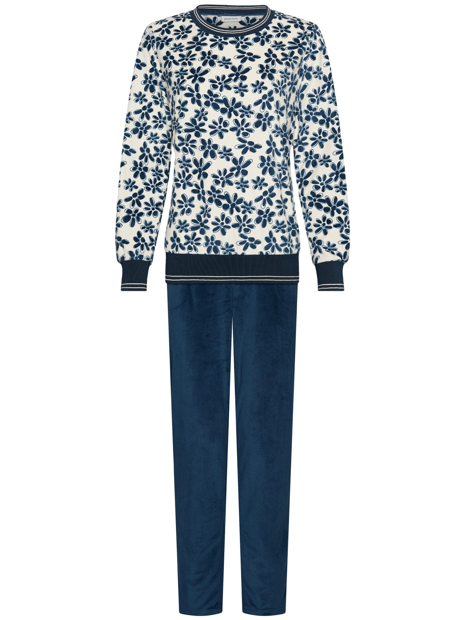 pastunette-nordic-bloom-pyjama-blau-fleece-velours image 2