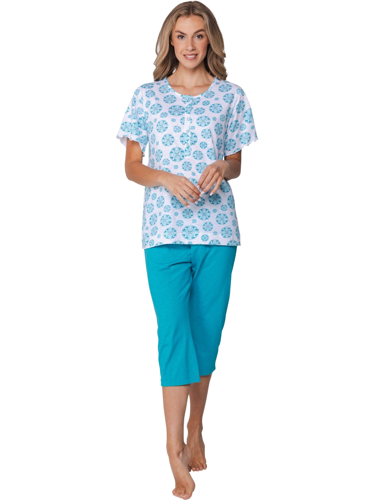 pastunette-ipanema-pyjama-baumwolle-wei-t-rkis-muster-38 image 3