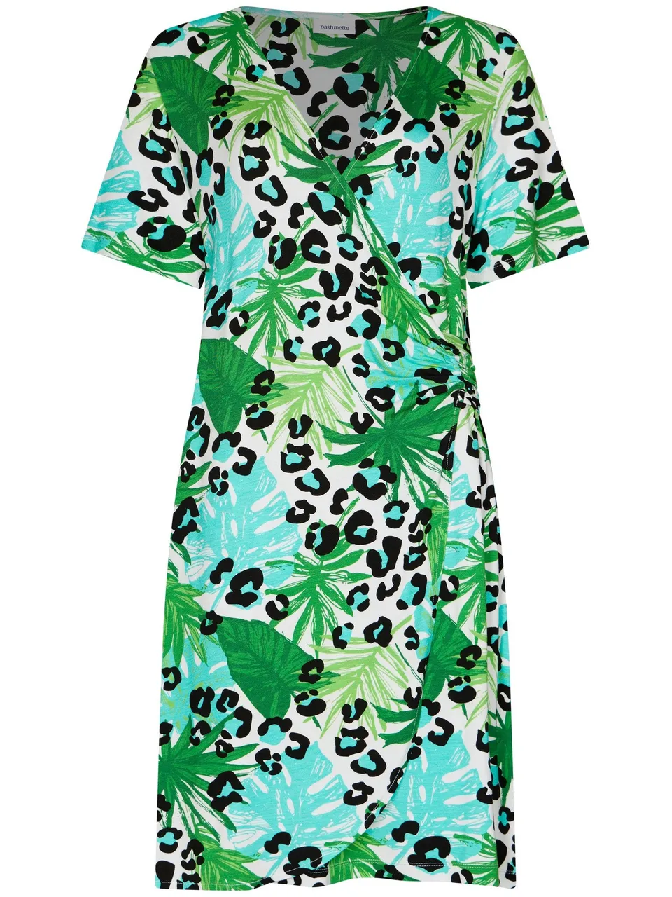 pastunette-jungle-kleid-wei-gr-n-mit-v-ausschnitt image 1