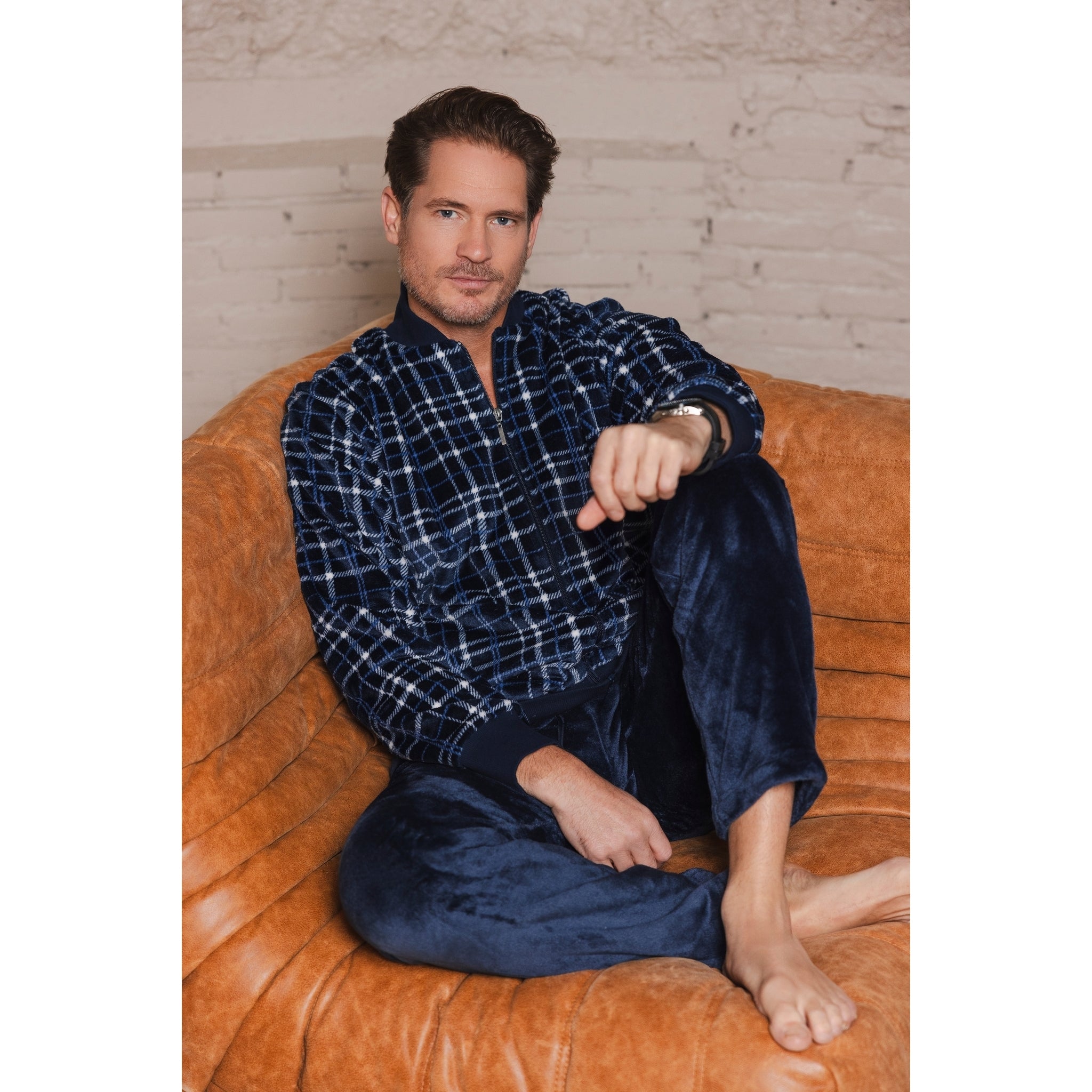 pastunette-twist-hausanzug-herren-fleece-blau-kariert image 5