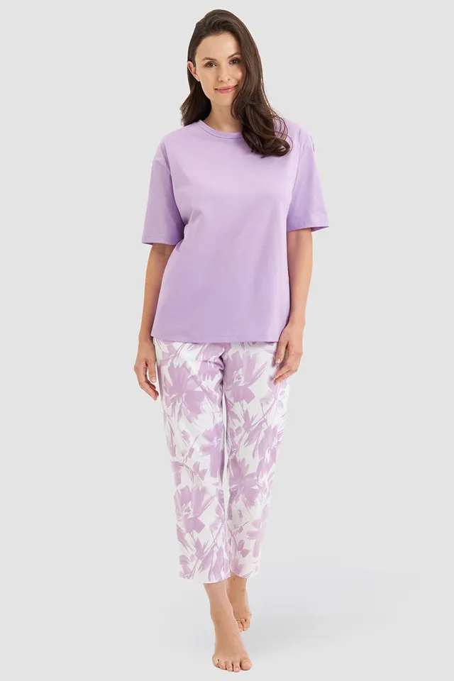 r-sch-be-happy-7-8-pyjama-blumendruck-violett-baumwolle image 1
