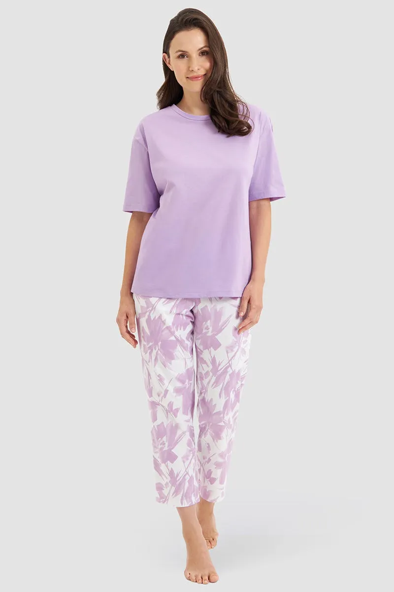 r-sch-be-happy-7-8-pyjama-blumendruck-violett-baumwolle image 1