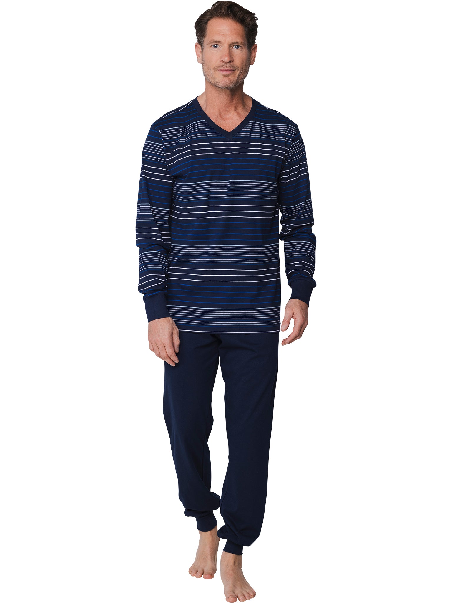 pastunette-pyjama-lounge-shirt-blau-gestreift-baumwolle image 3