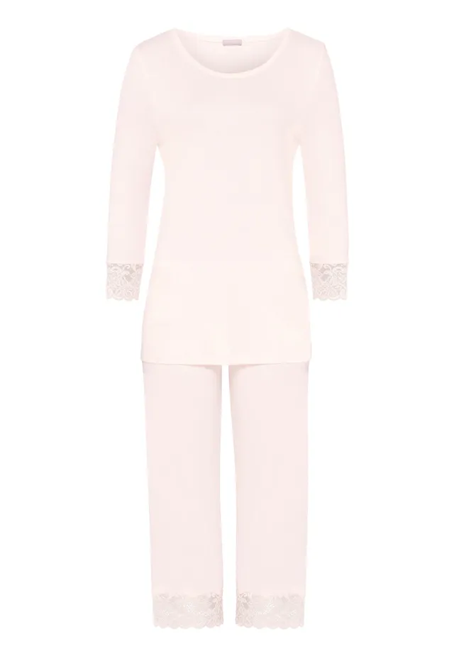 hanro-moments-pyjama-crystal-pink-baumwolle-spitze-3-4-arm image 1