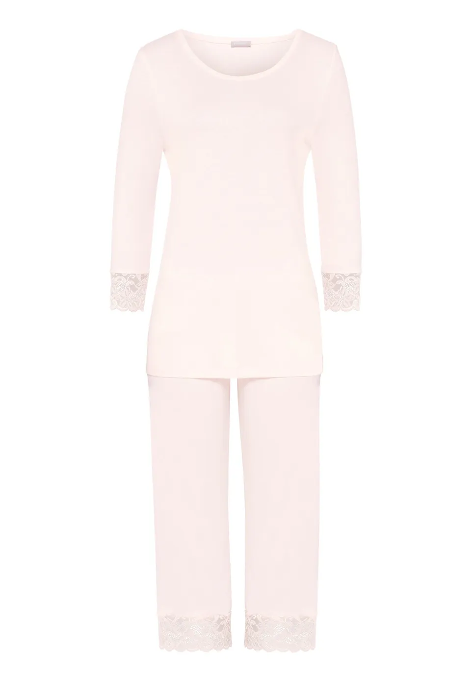 hanro-moments-pyjama-crystal-pink-baumwolle-spitze-3-4-arm image 1