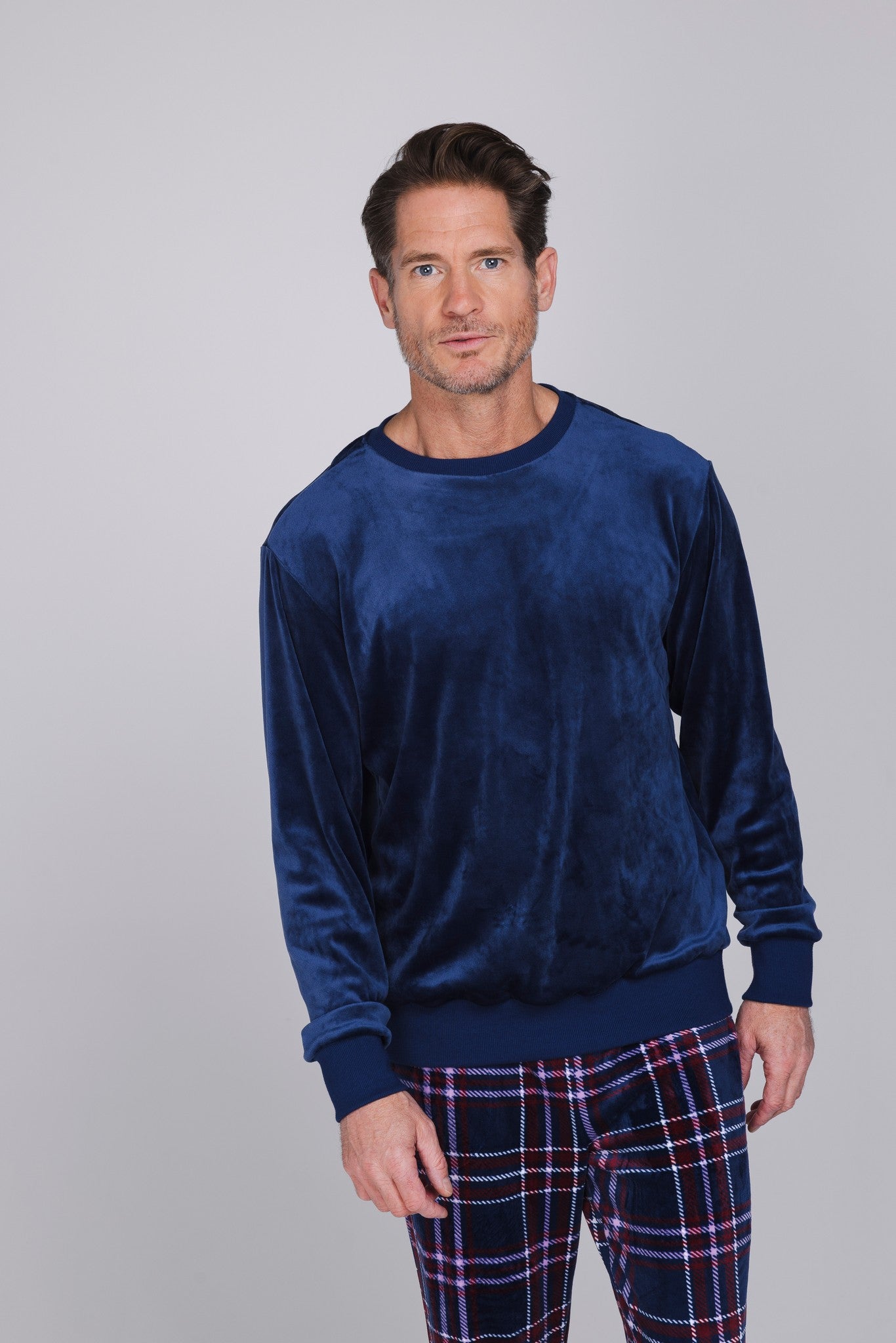 pastunette-northern-checks-pyjama-herren-dunkelblau-fleece image 4