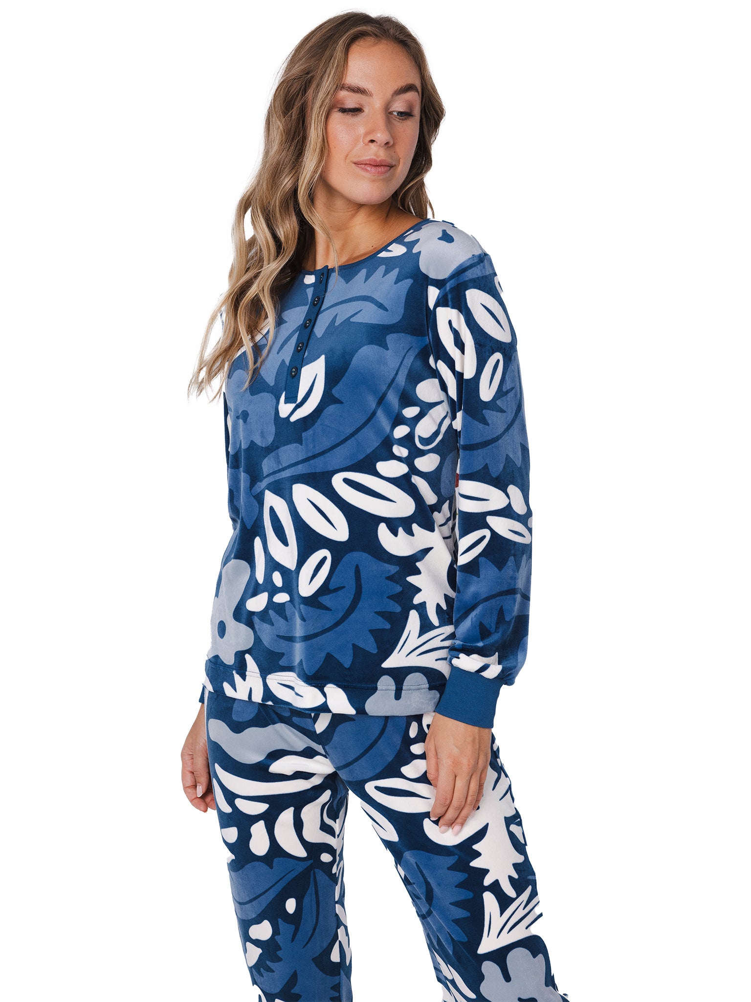 pastunette-blue-bloom-damen-pyjama-dunkelblau-velours image 5