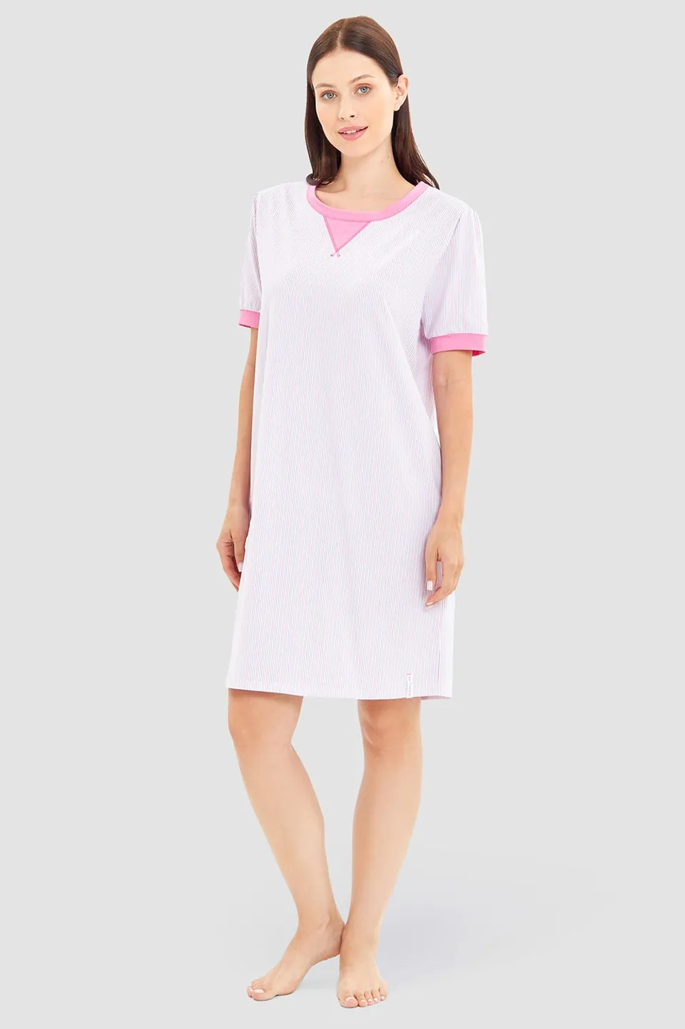 r-sch-be-happy-nachthemd-rosa-kurzarm-streifen-v-ausschnitt image 1