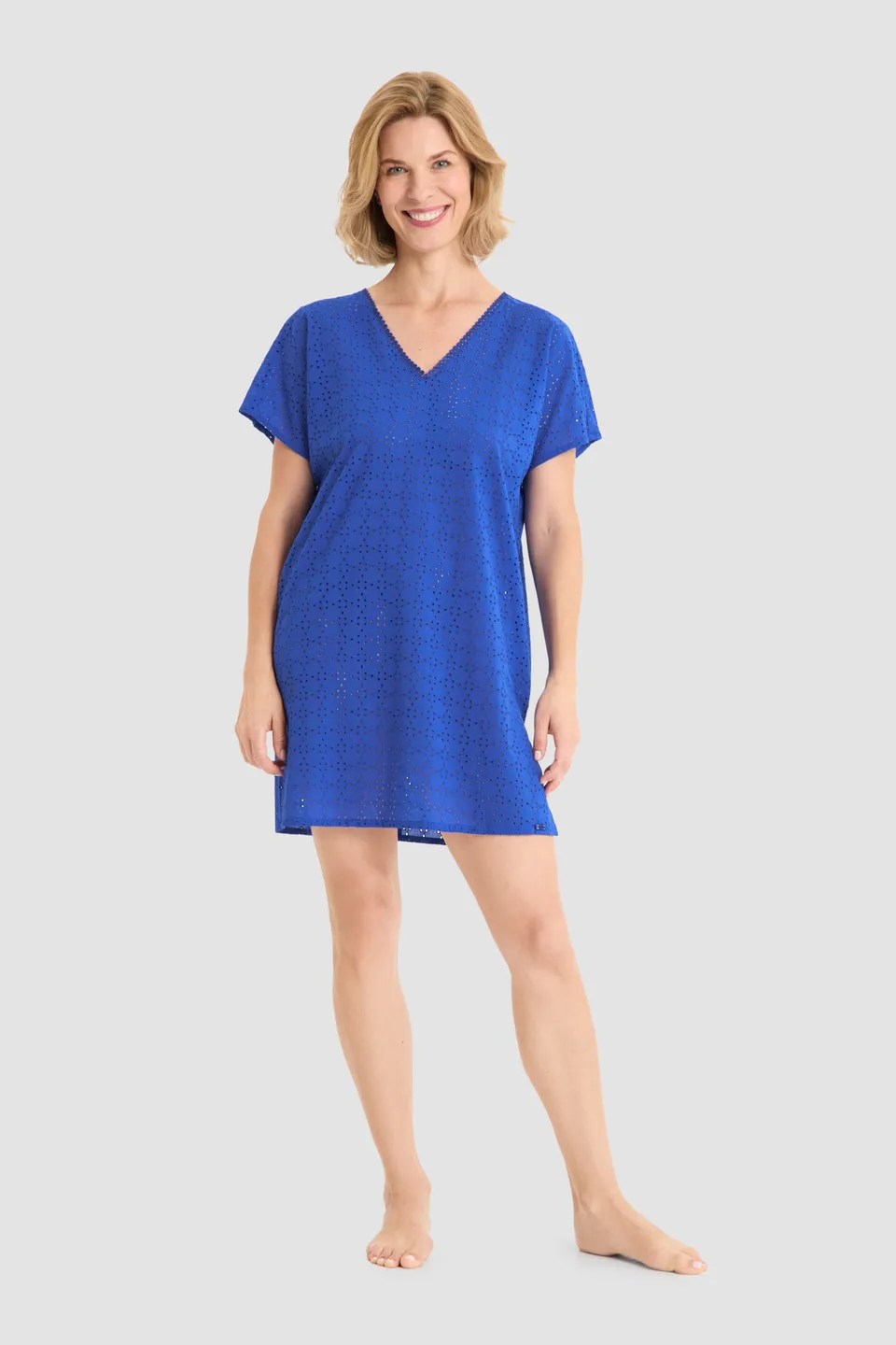 r-sch-be-happy-strandkleid-kurz-blau-baumwolle-lochmuster image 1