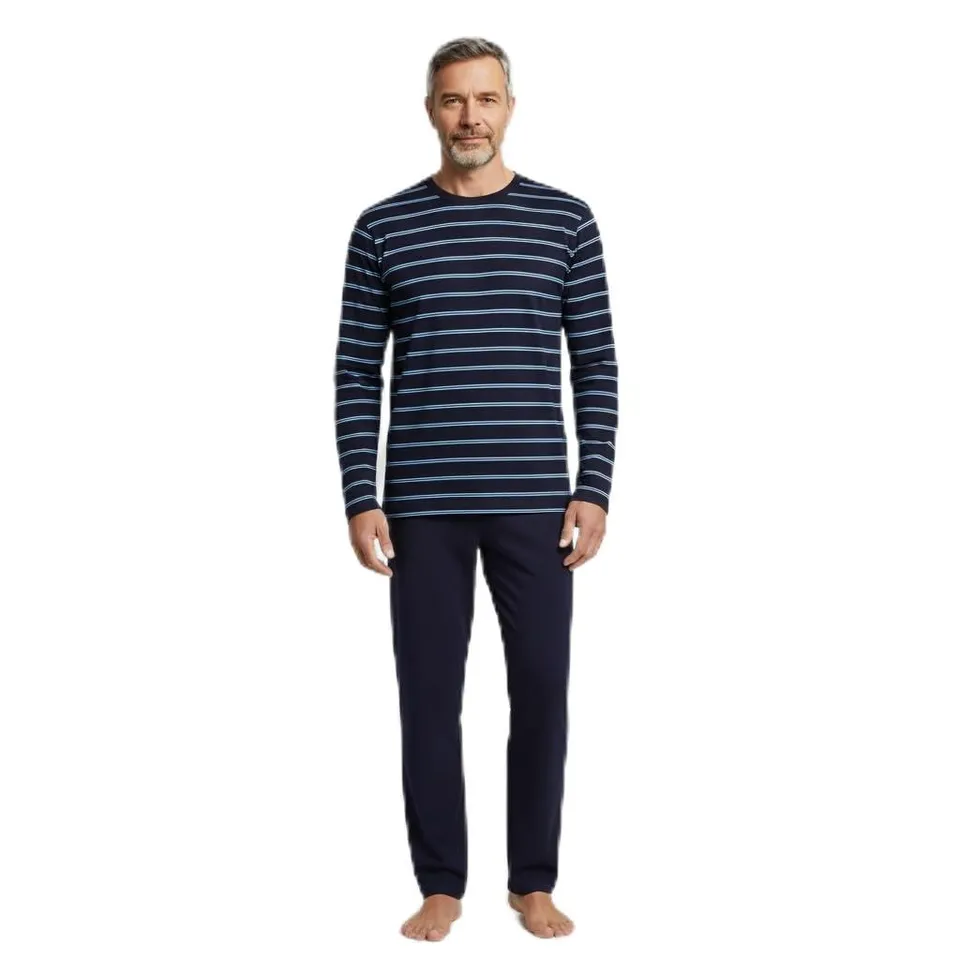 ringella-women-men-herren-schlafanzug-coolmax-ringel-navy-langarm image 1