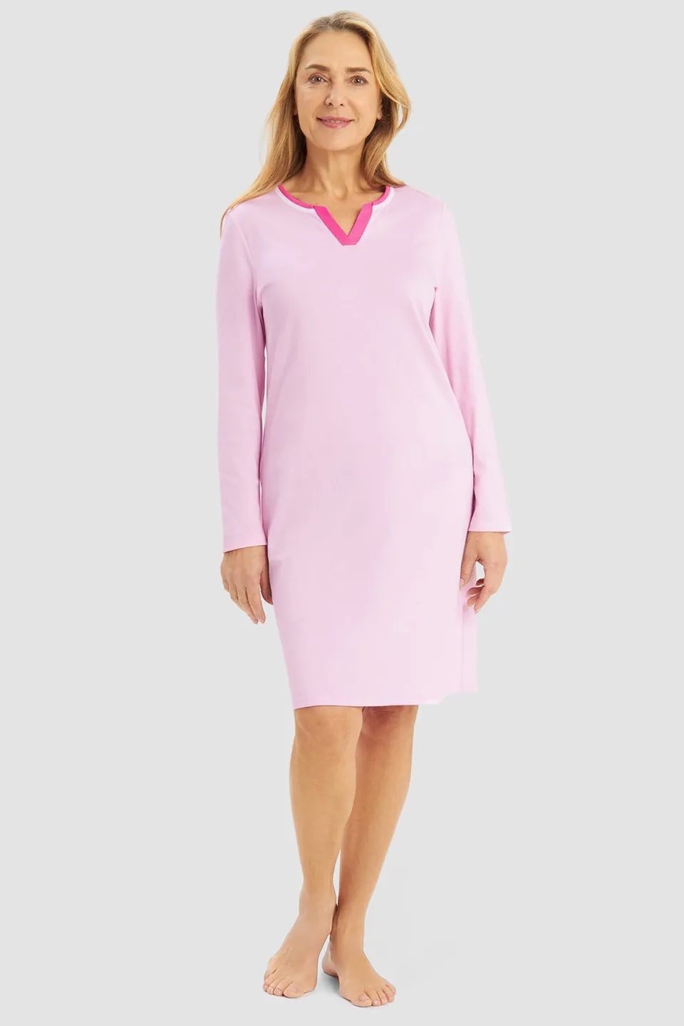 r-sch-be-happy-damen-nachthemd-knielang-rosa-baumwolle image 1