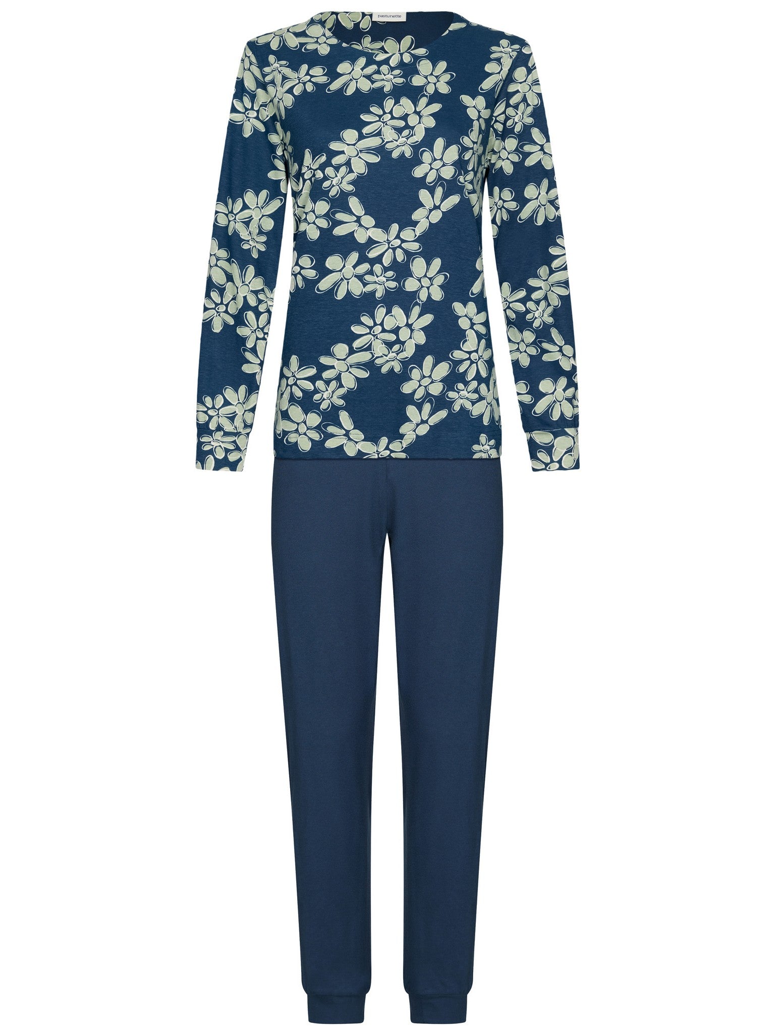 pastunette-nordic-bloom-pyjama-blau-blumen-biobaumwolle image 1
