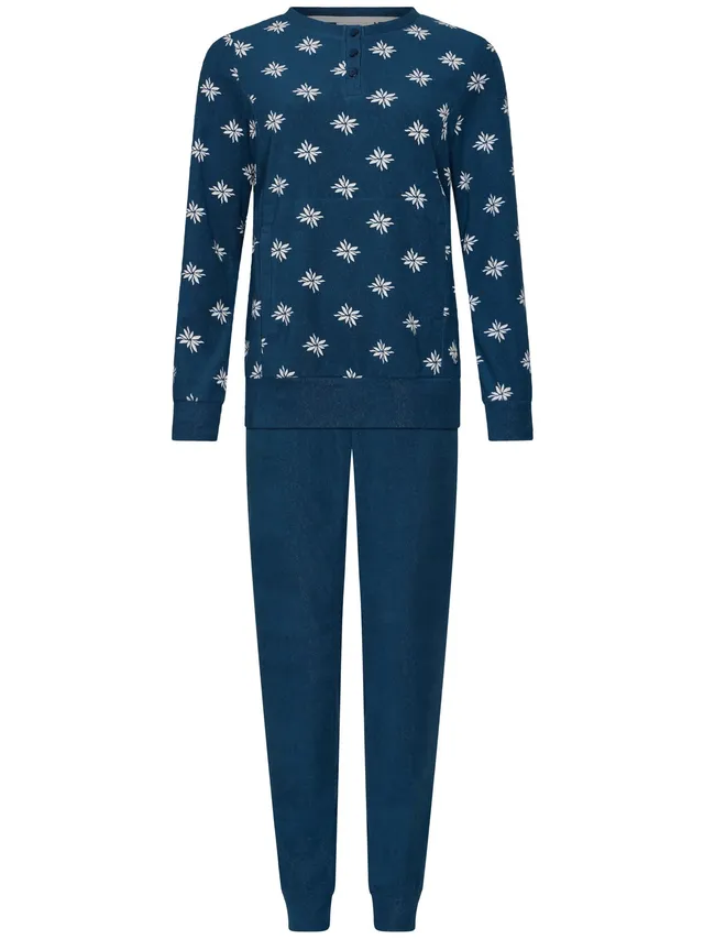 pastunette-moonlite-pyjama-dunkelblau-blumen-frottee image 1