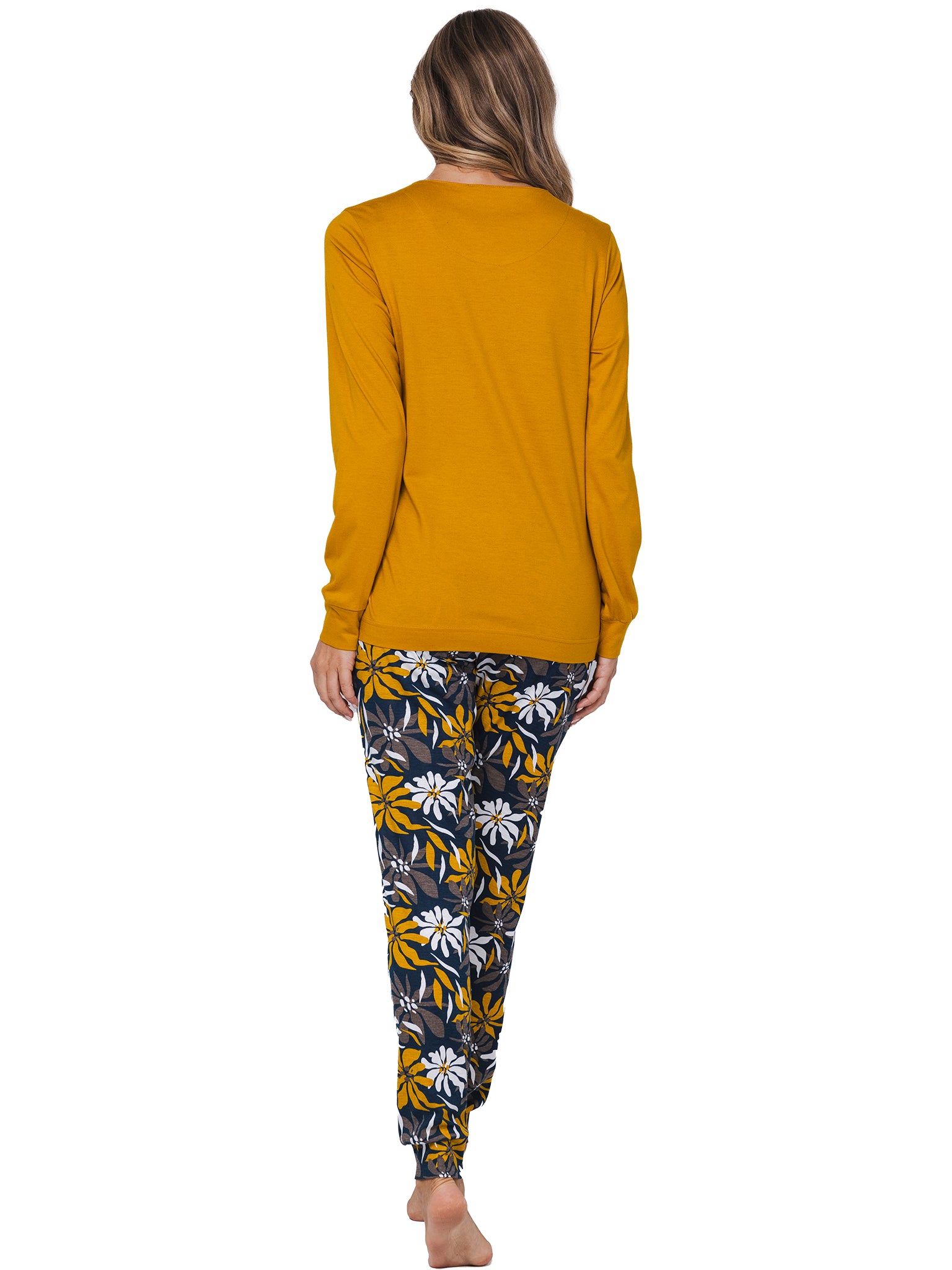 pastunette-moonlite-pyjama-ockerblau-blumen-baumwoll-modal image 4
