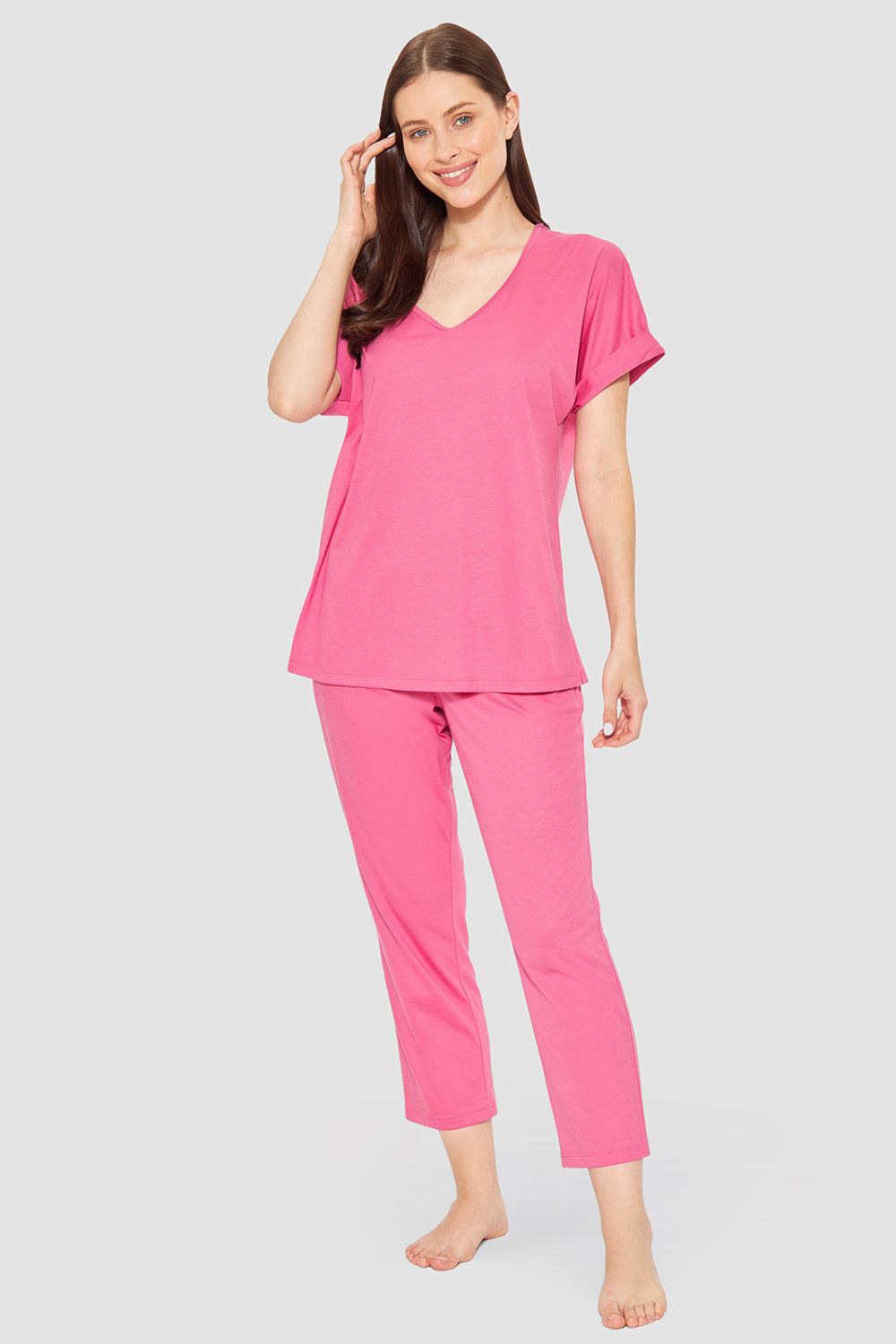 r-sch-be-happy-shirt-kurzarm-pyjamaoberteil-pink-v-ausschnitt image 4