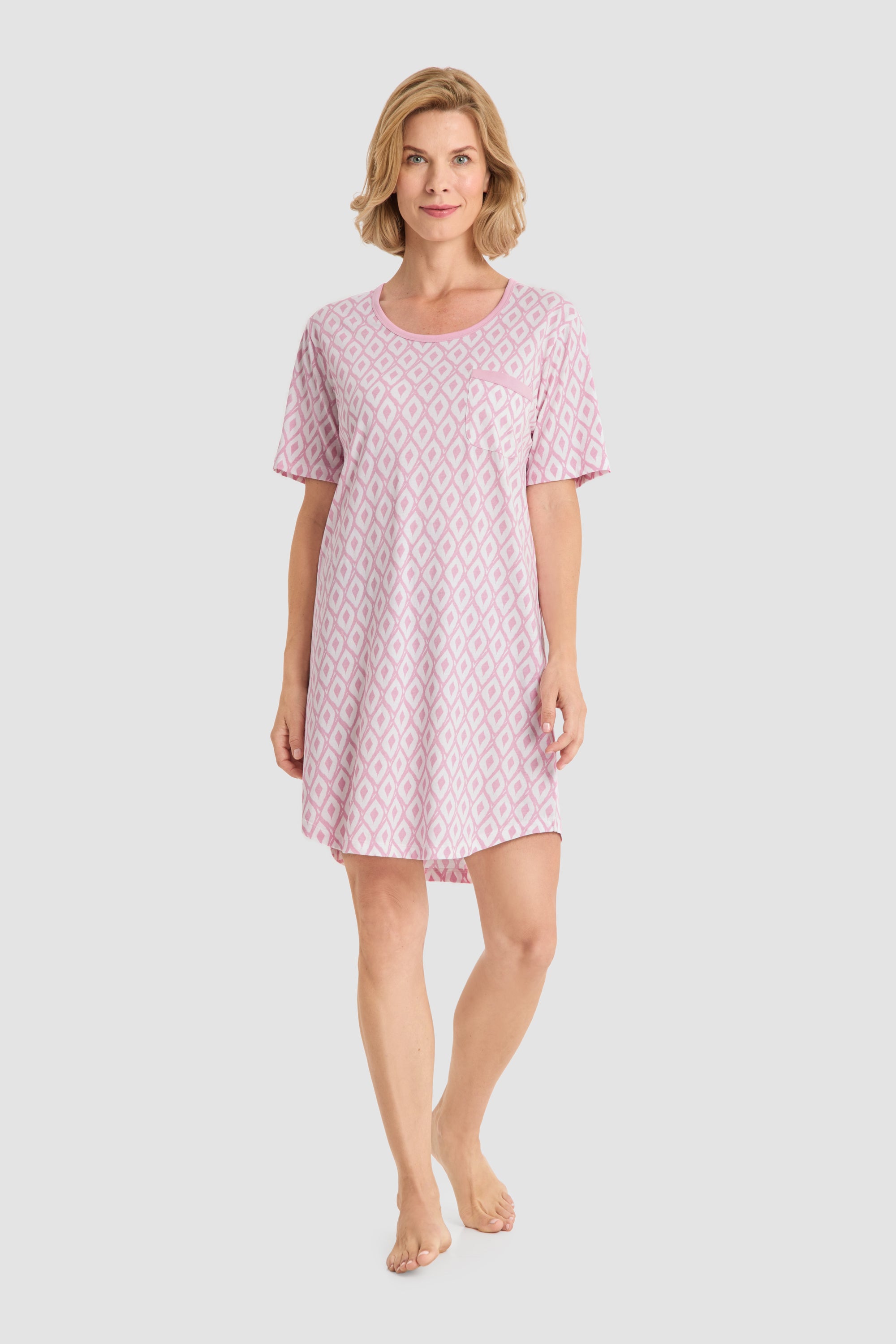 r-sch-be-happy-nachthemd-knielang-karo-rosa-kurzarm image 1