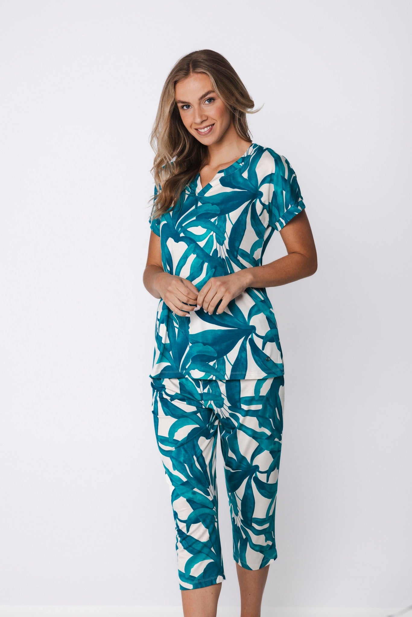 pastunette-premium-emerald-oasis-pyjama-t-rkis-3-4-hose image 5