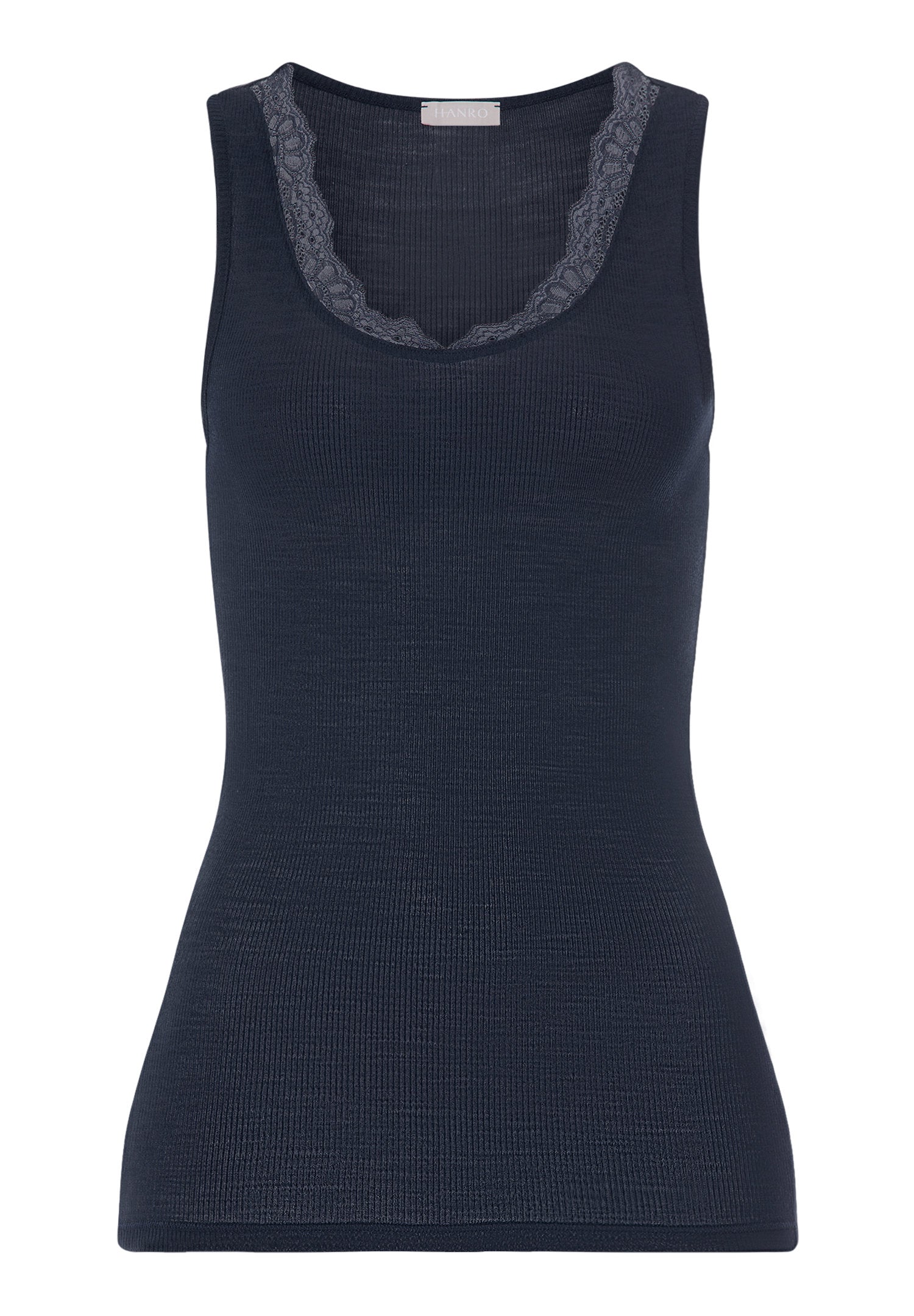 hanro-woolen-lace-tank-top-unterhemd-deep-navy-wolle-seide image 2