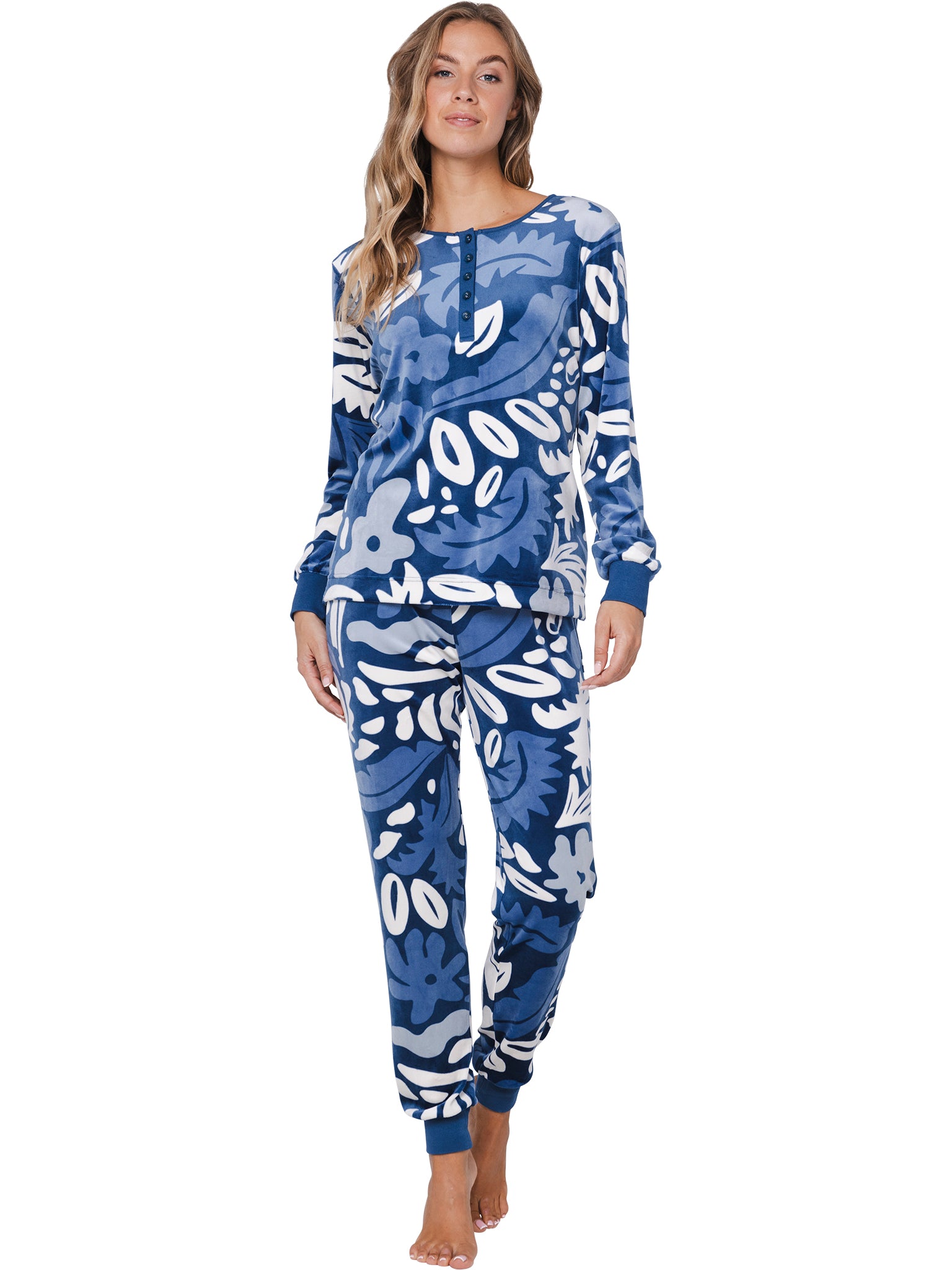pastunette-blue-bloom-damen-pyjama-dunkelblau-velours image 3