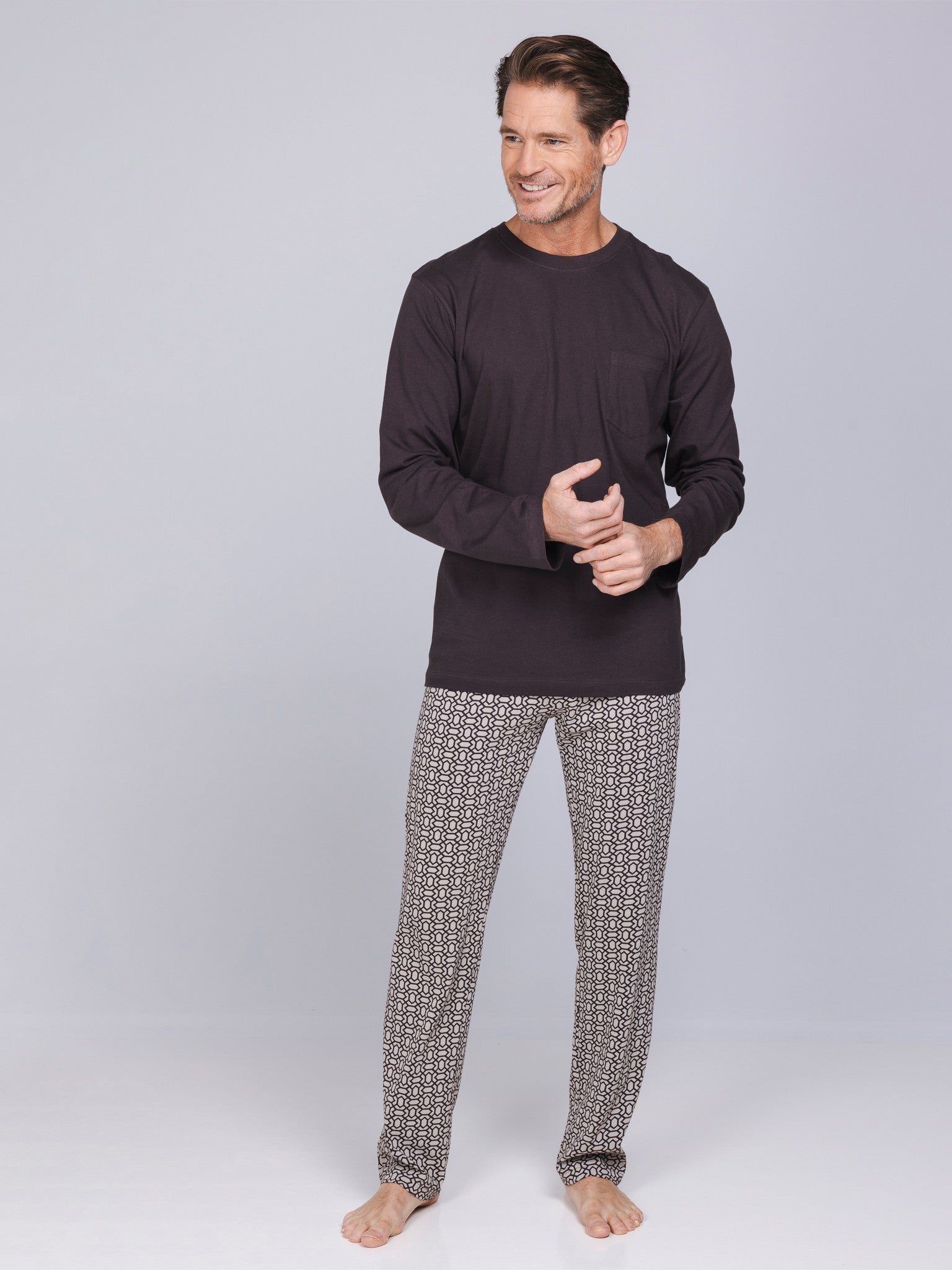 pastunette-urban-essence-herren-pyjama-braun-baumwolle image 4