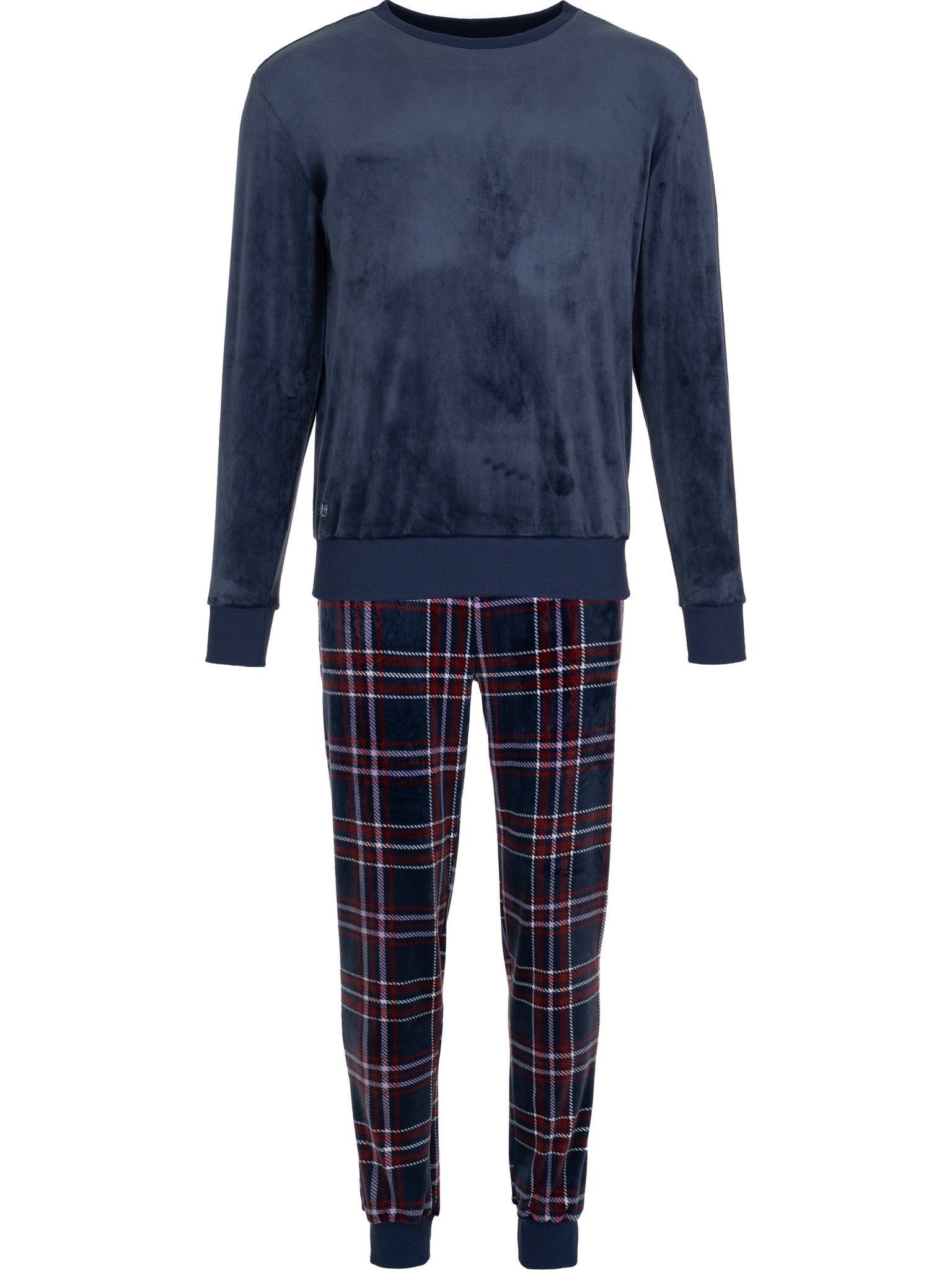 pastunette-northern-checks-pyjama-herren-dunkelblau-fleece image 1