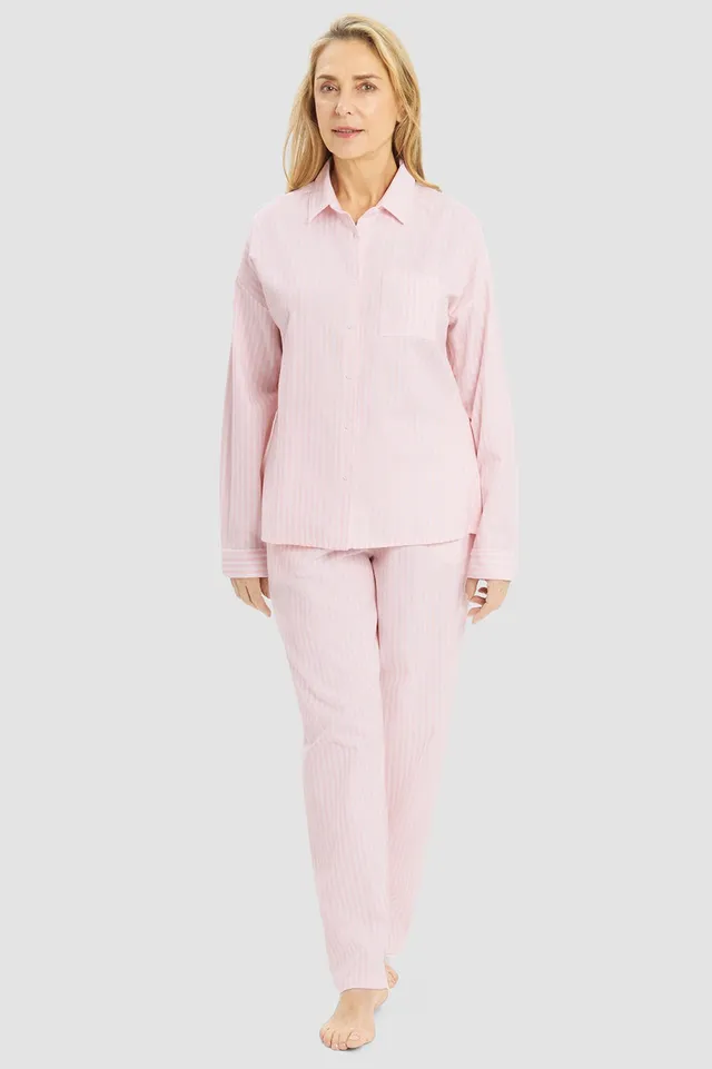r-sch-be-happy-pyjama-lang-flanell-damen-rosa-streifen image 1