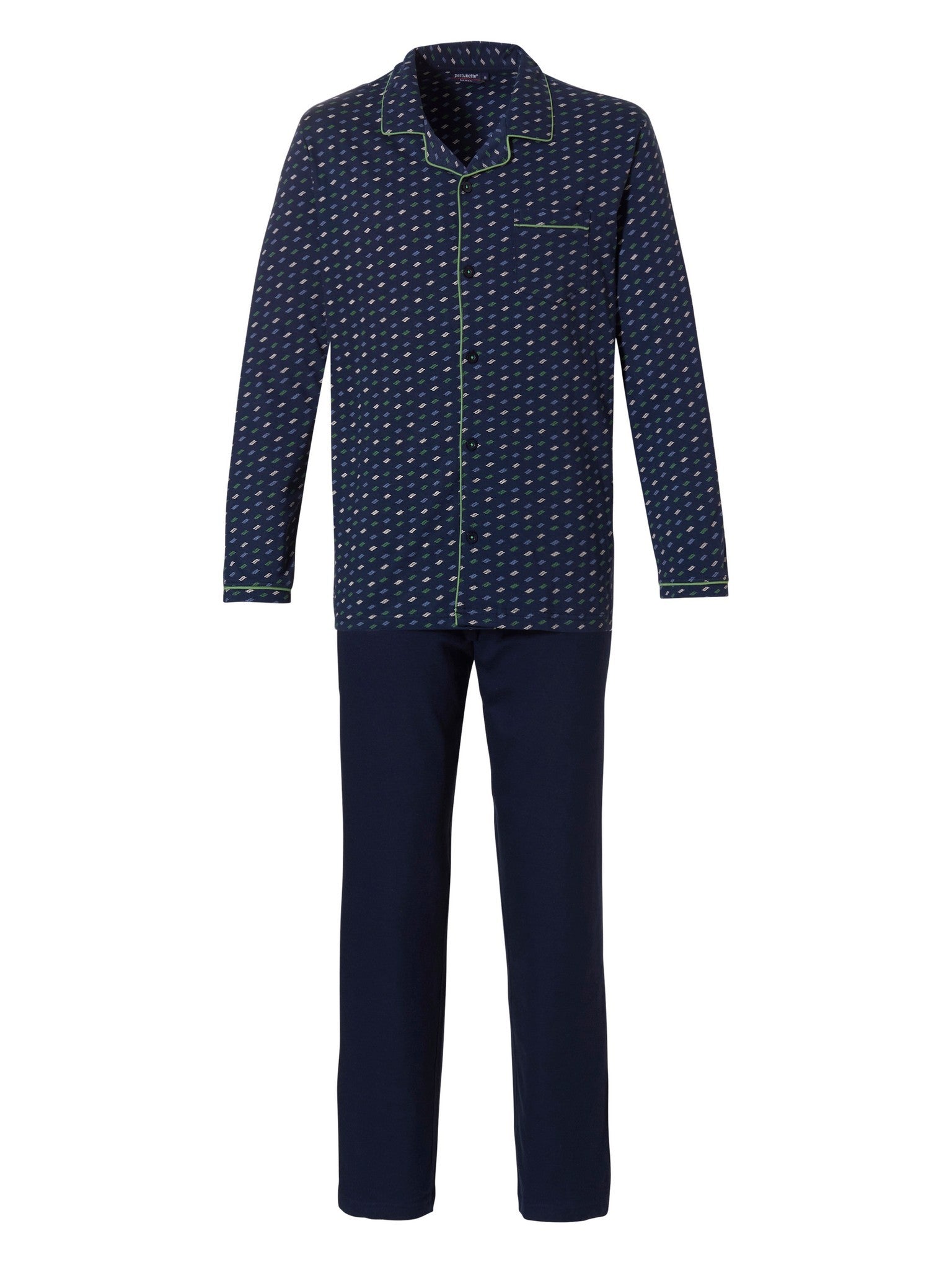 pastunette-graphic-pyjama-blau-baumwolle-durchknopf image 1