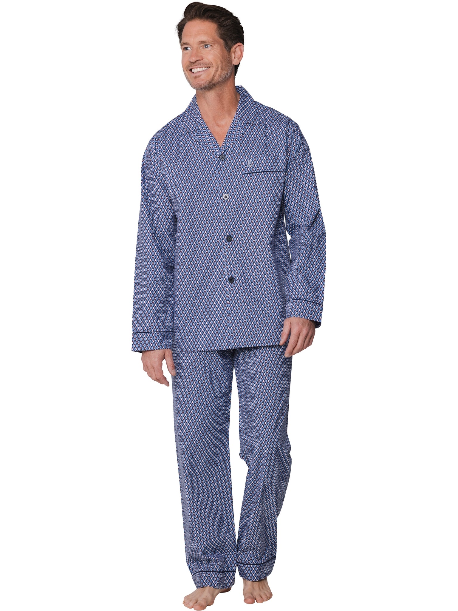 robson-herren-pyjama-baumwolle-blau-grafikmuster image 3