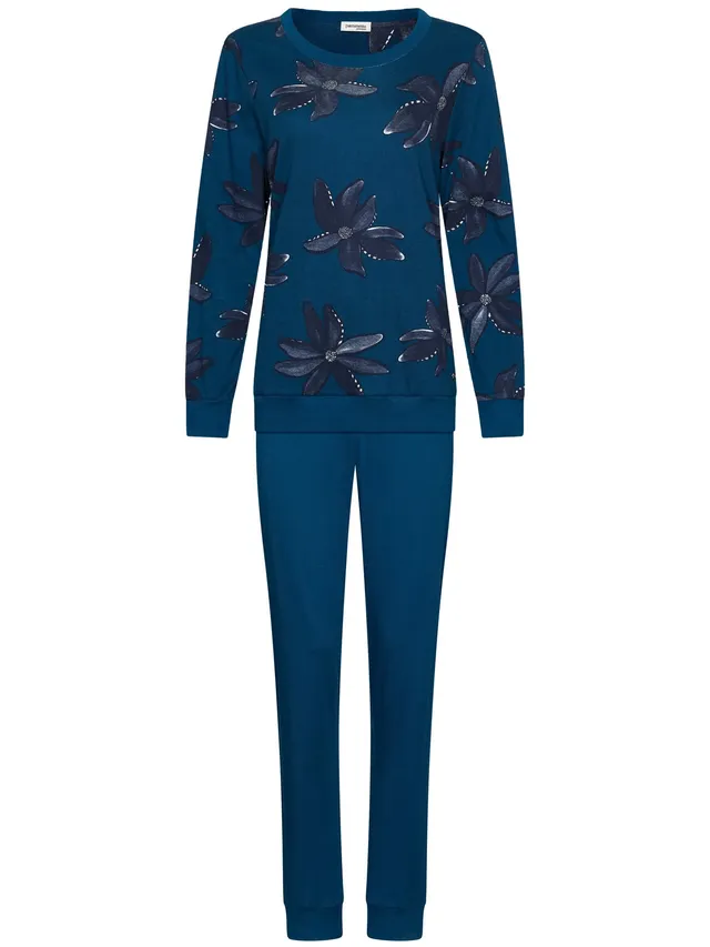 pastunette-premium-blue-mirage-pyjama-blau-blumen-baumwolle image 1