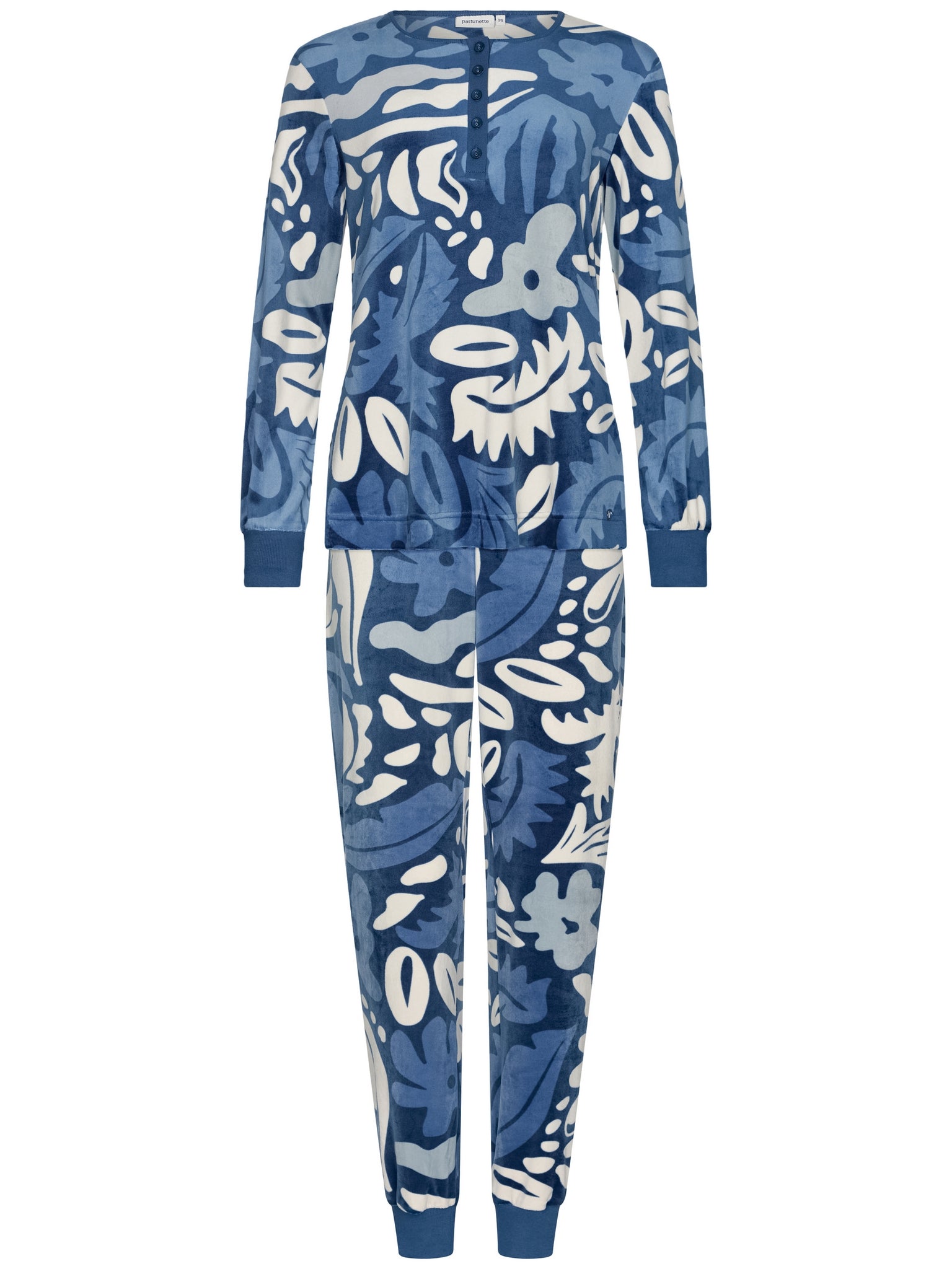 pastunette-blue-bloom-damen-pyjama-dunkelblau-velours image 1