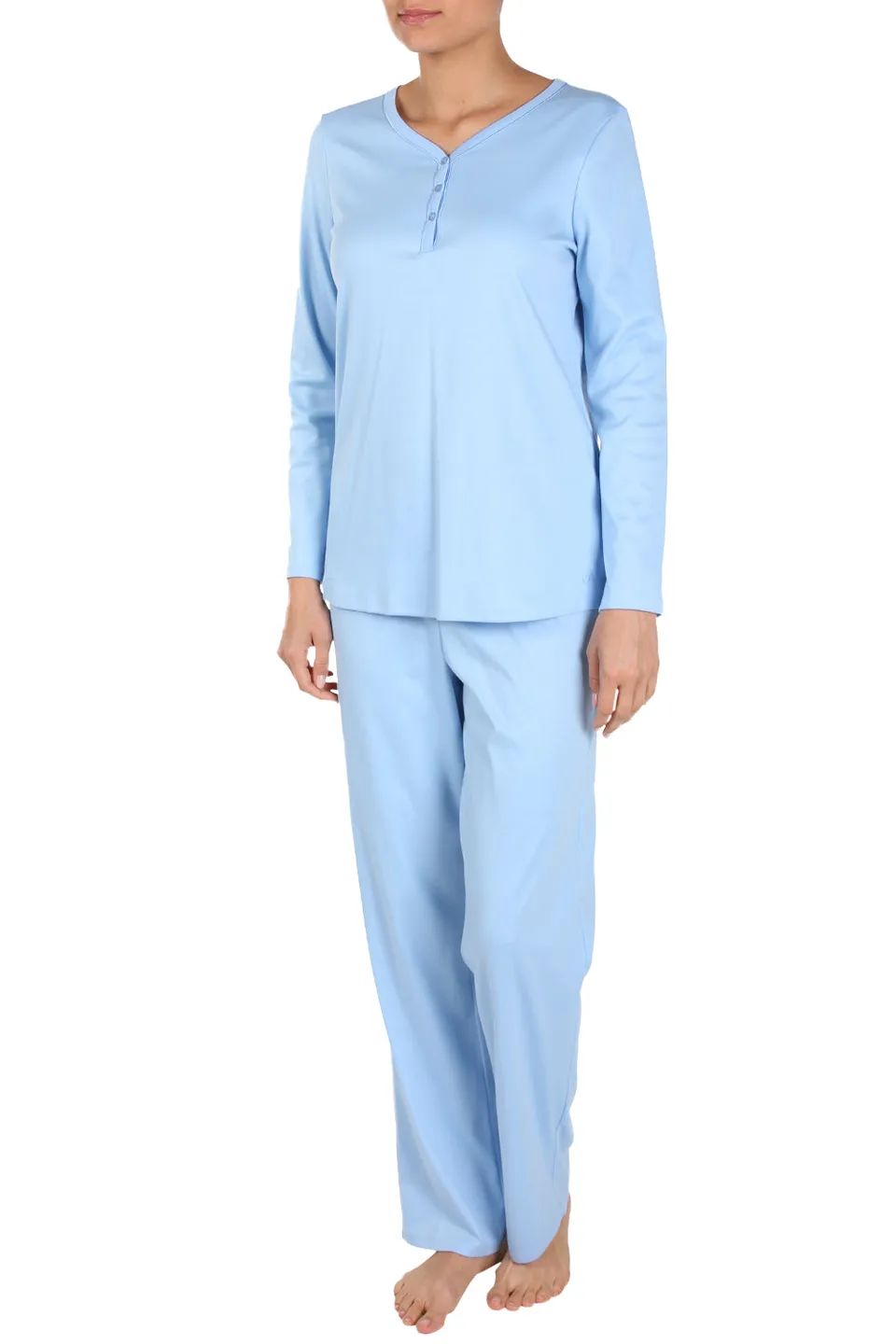 r-sch-be-happy-pyjama-lang-knopfleiste-schlafanzug-blau-baumwolle image 1