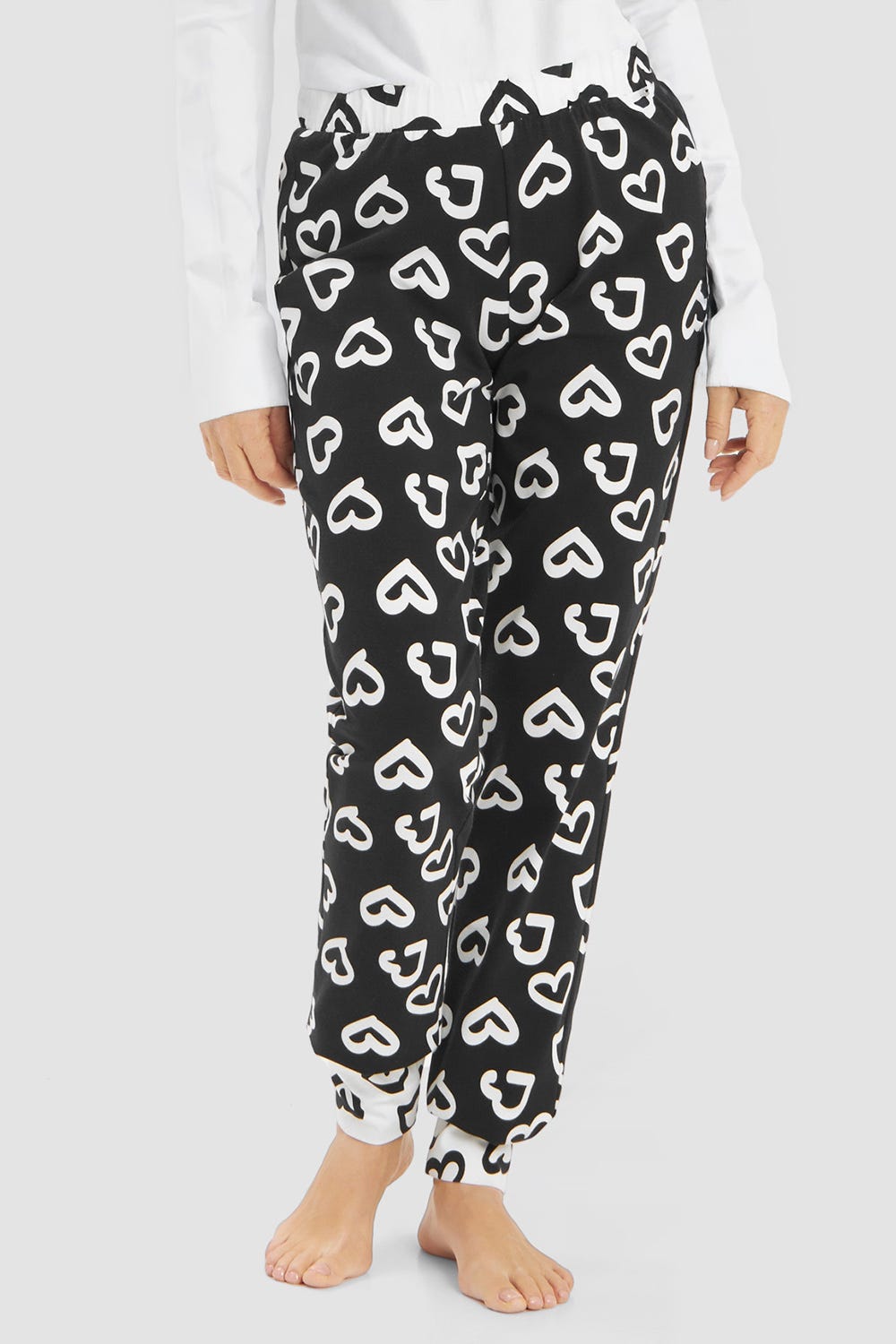 r-sch-be-happy-pyjamahose-lang-schwarz-herzmuster image 1