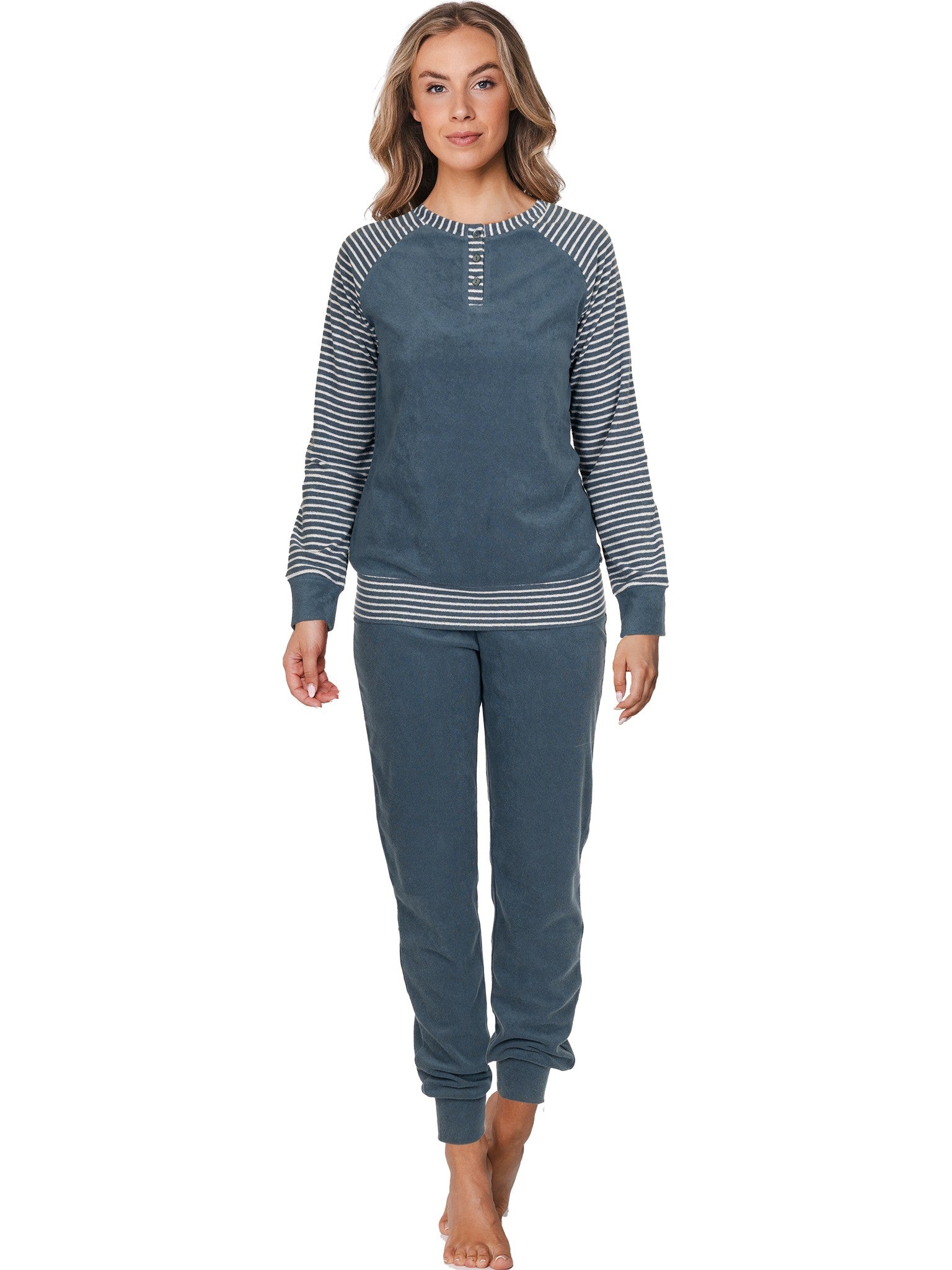 pastunette-noos-pyjama-blau-baumwolle-frottee-langarm image 2