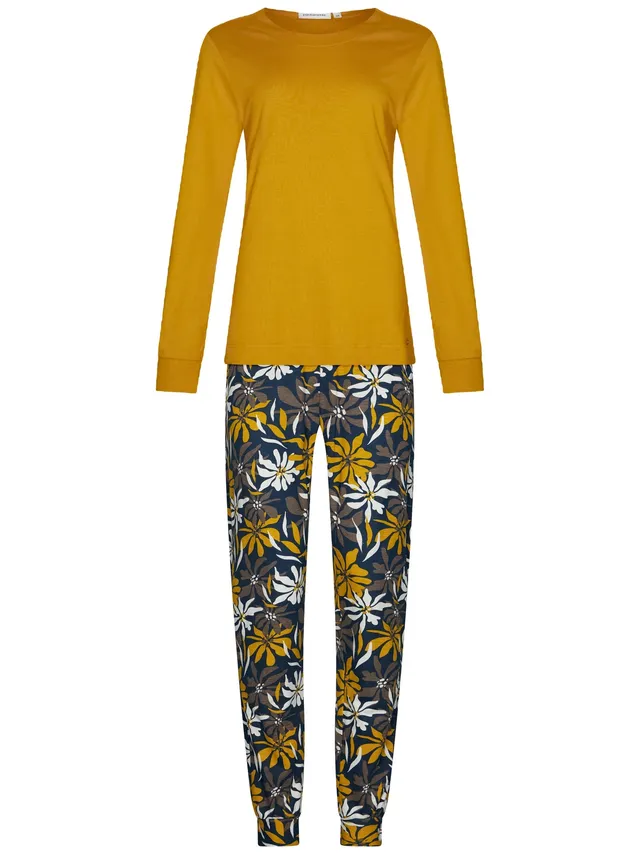 pastunette-moonlite-pyjama-ockerblau-blumen-baumwoll-modal image 1