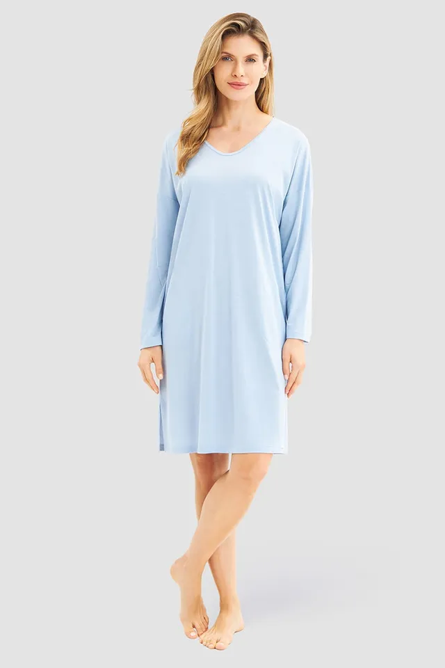 r-sch-be-happy-nachthemd-knielang-blau-langarm-mit-taschen image 1