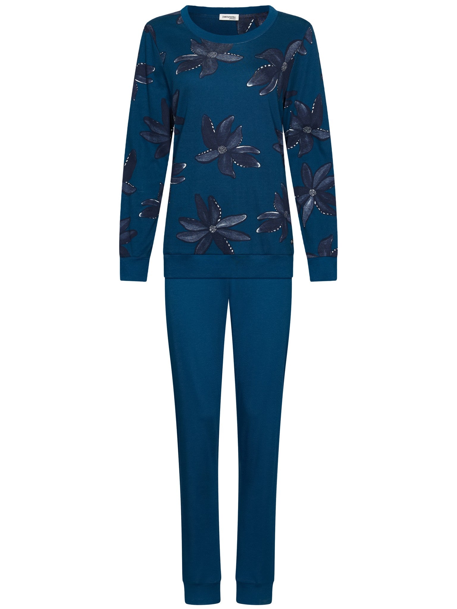 pastunette-premium-blue-mirage-pyjama-blau-blumen-baumwolle image 1