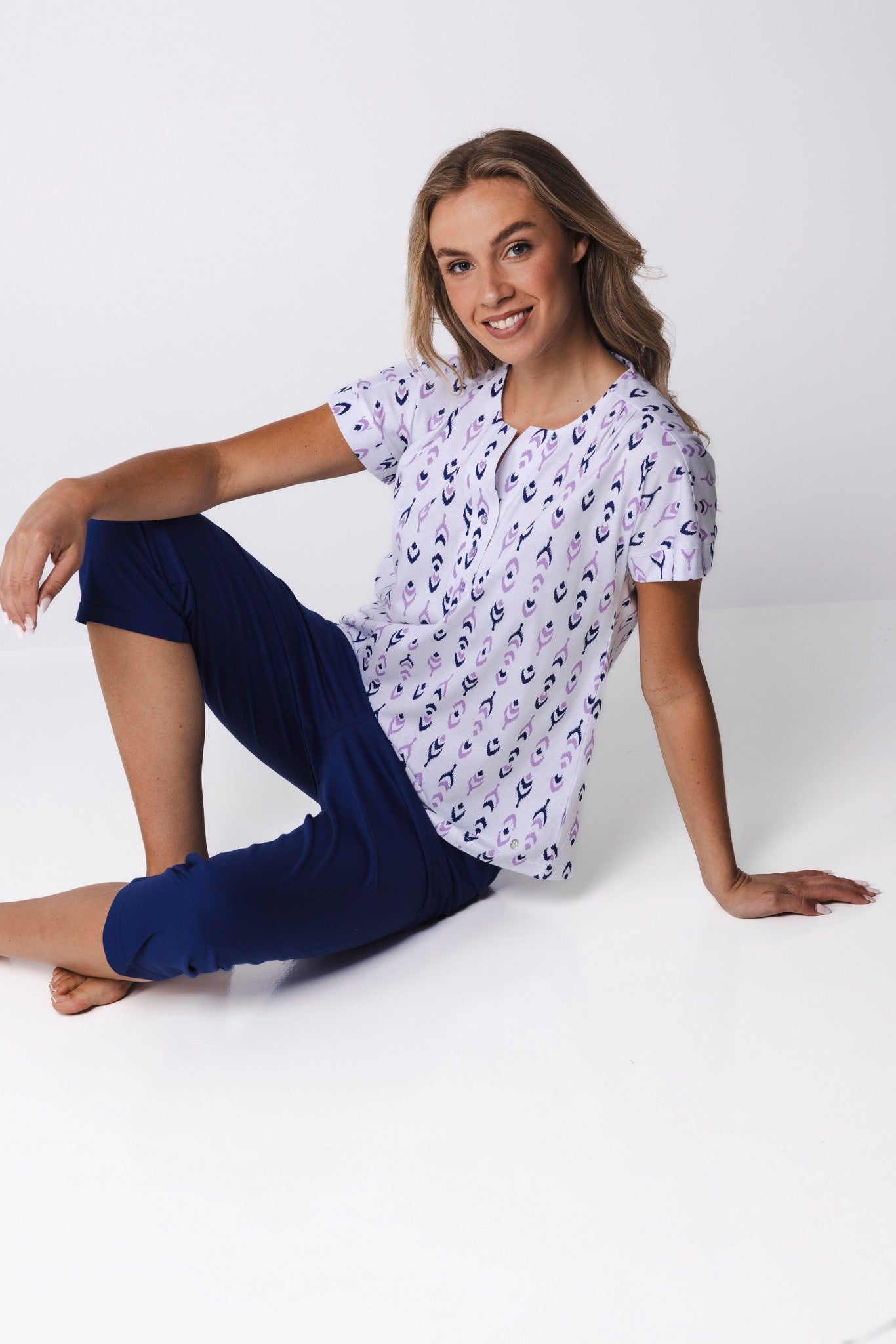 pastunette-purple-haze-pyjama-wei-kurzarm-3-4-hose-baumwolle image 6