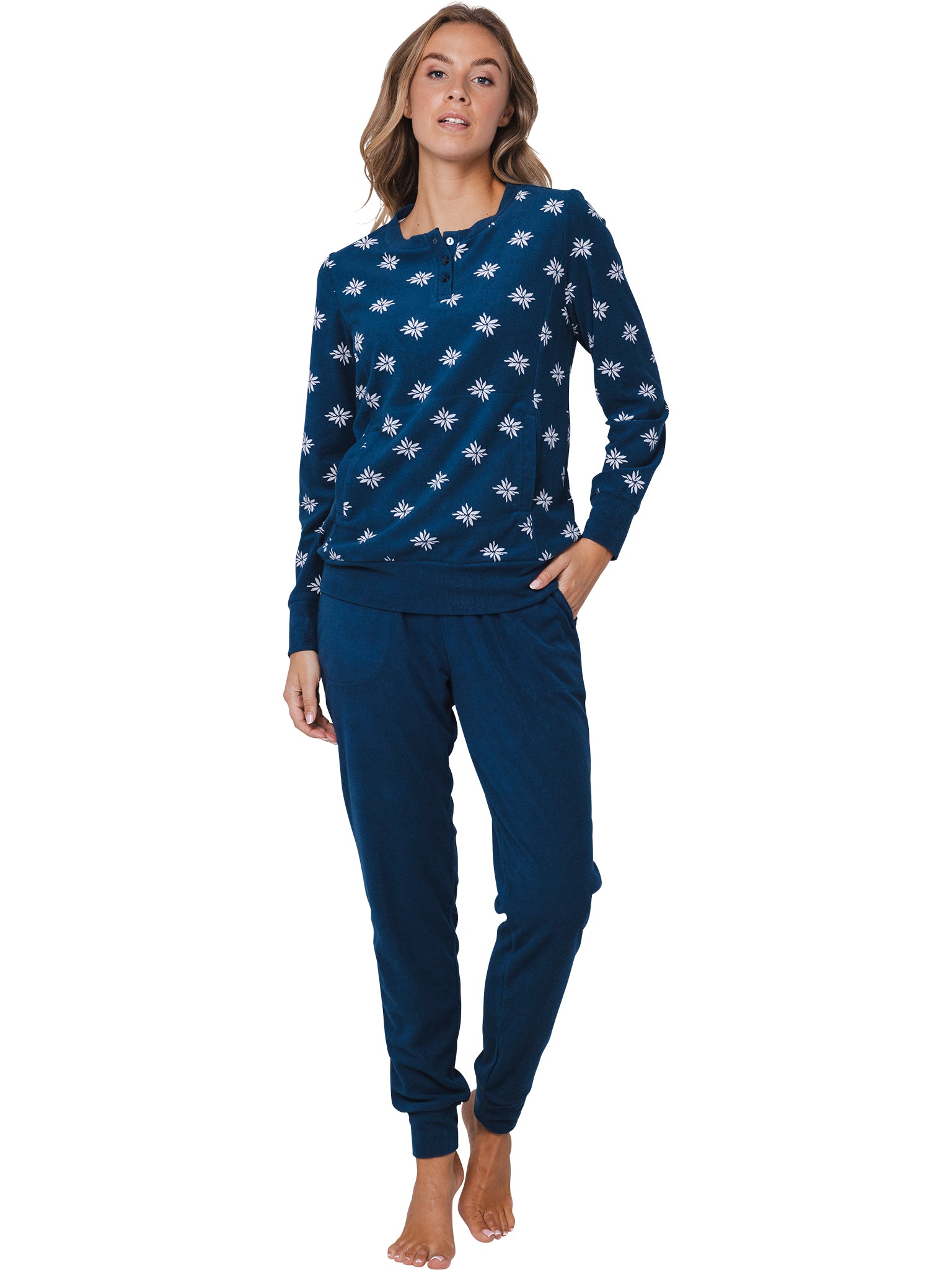 pastunette-moonlite-pyjama-dunkelblau-blumen-frottee image 3