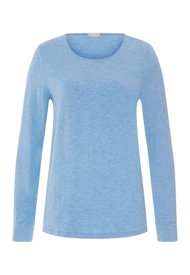 hanro-natural-elegance-langarmshirt-bluebird-melange-viskose image 1