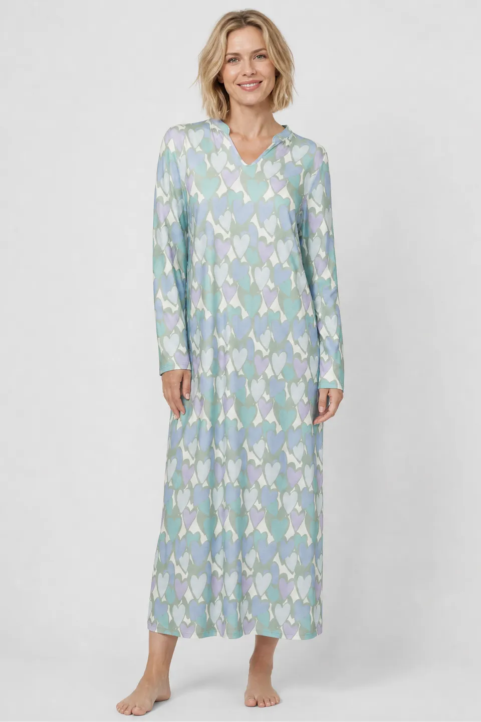 r-sch-be-happy-nachthemd-maxi-blau-herz-baumwolle-modal image 1