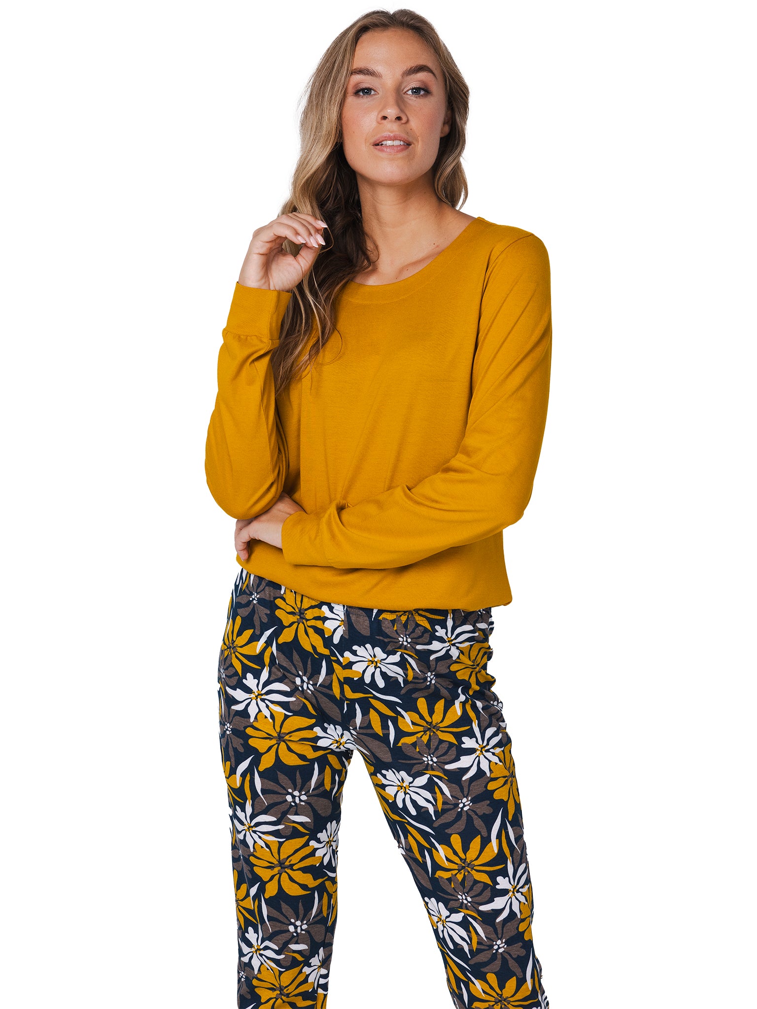 pastunette-moonlite-pyjama-ockerblau-blumen-baumwoll-modal image 5