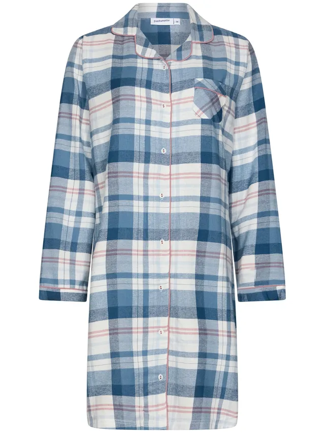 pastunette-flannel-check-nachthemd-blau-karo-baumwolle image 1