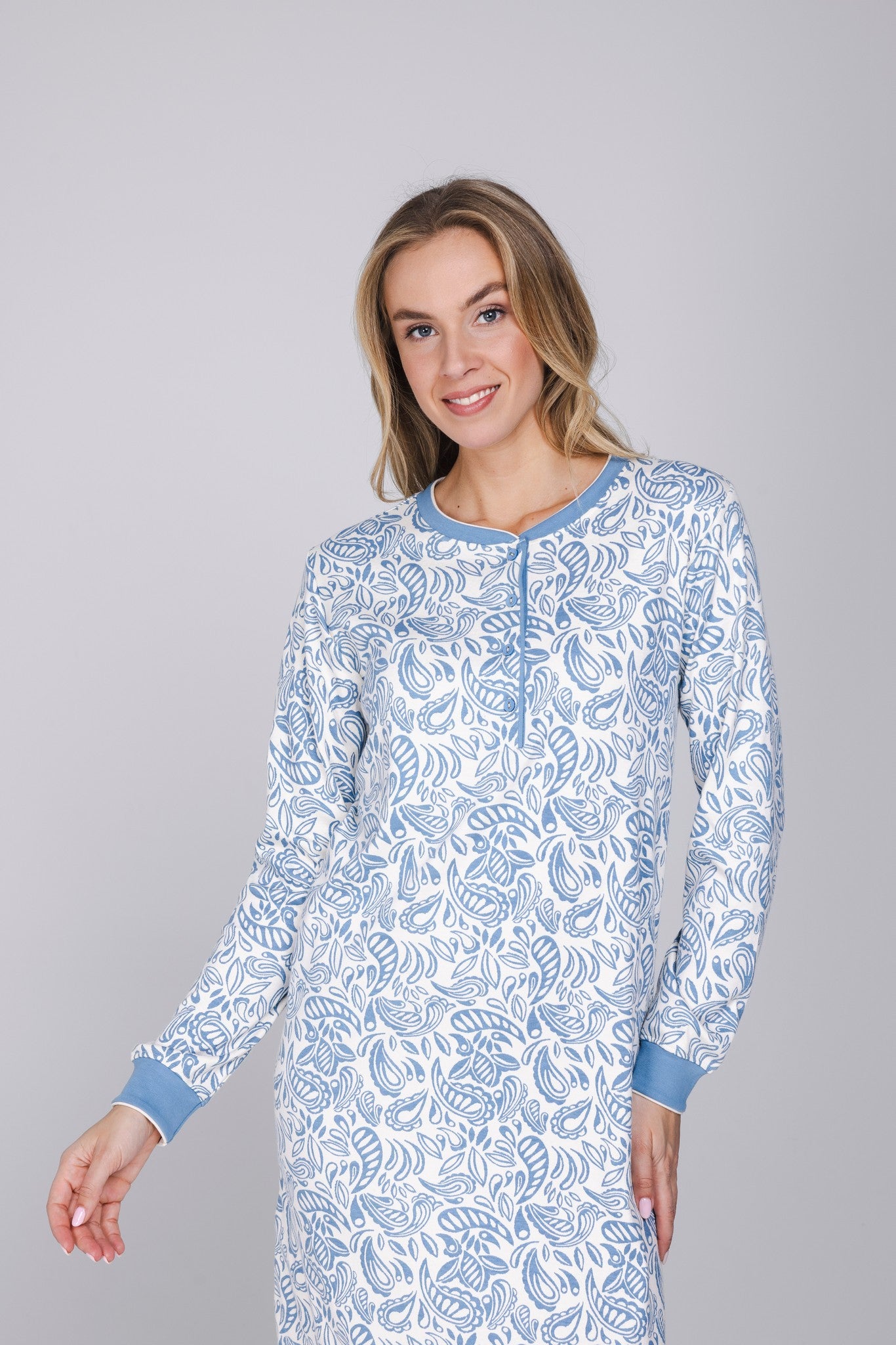 pastunette-soft-paisley-nachthemd-blau-baumwolle-langarm image 5