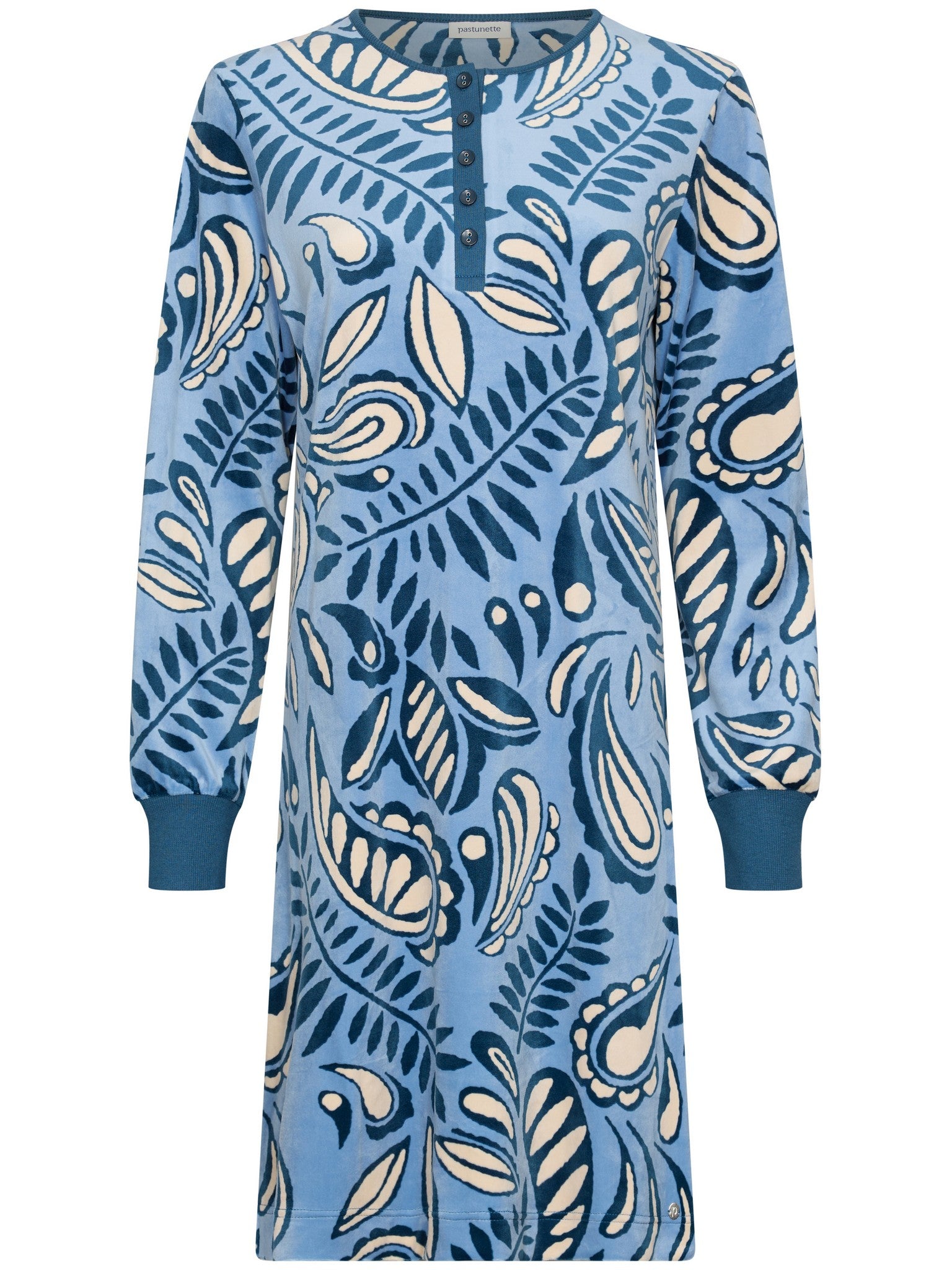 pastunette-soft-paisley-nachthemd-blau-velours-fleece image 1