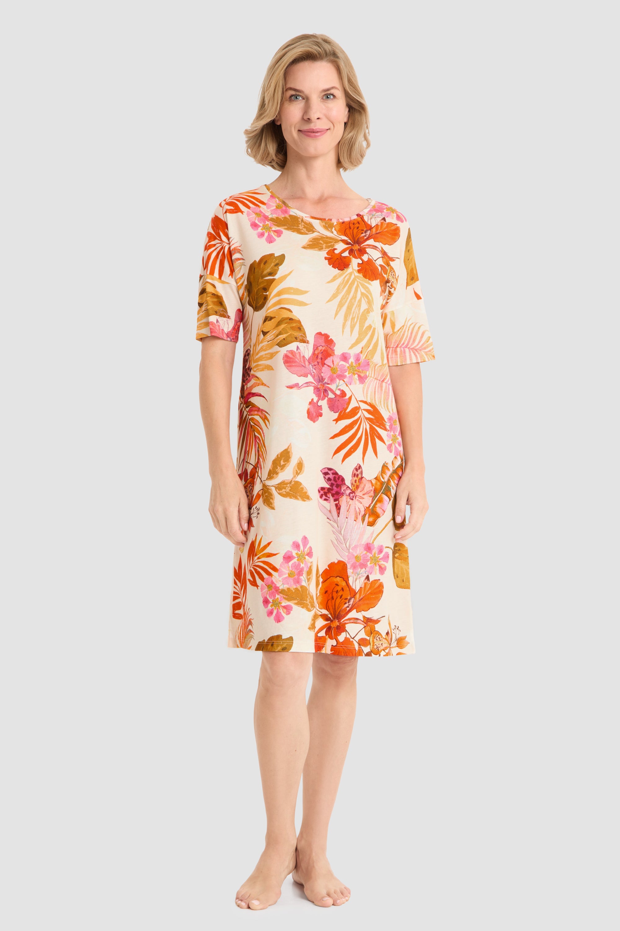r-sch-be-happy-nachthemd-knielang-orange-blumen image 1