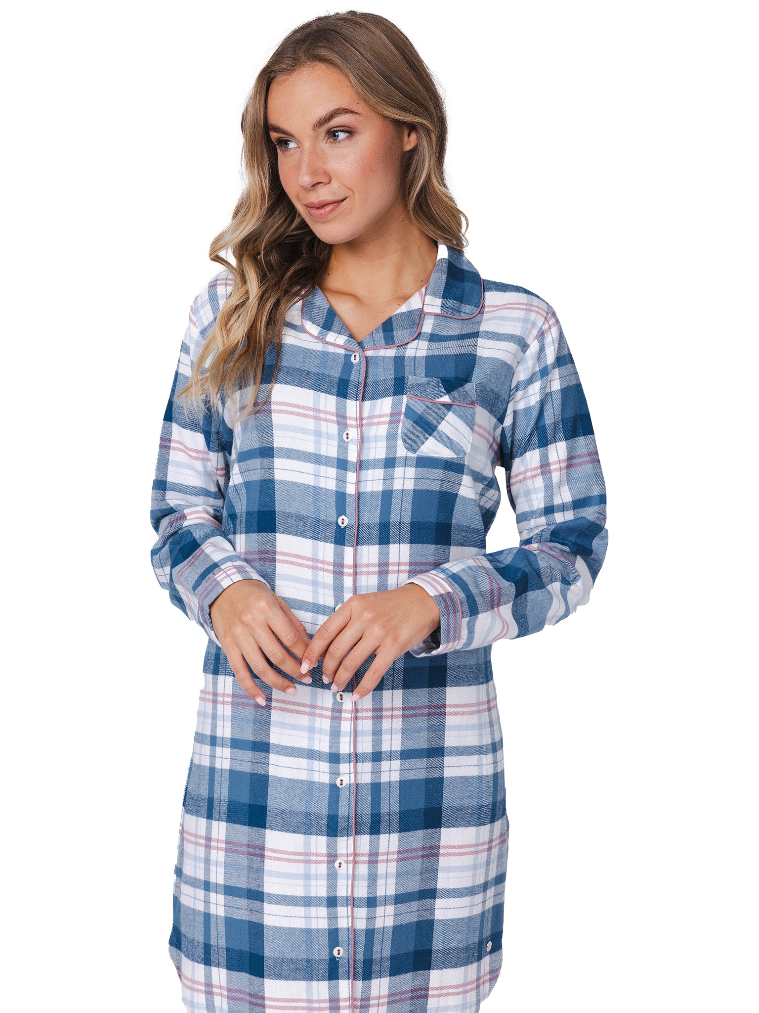 pastunette-flannel-check-nachthemd-blau-karo-baumwolle image 5