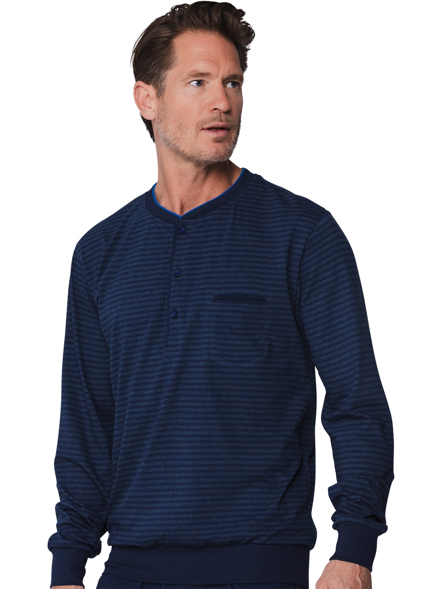 pastunette-pyjama-lounge-shirt-herren-blau-baumwolle image 2